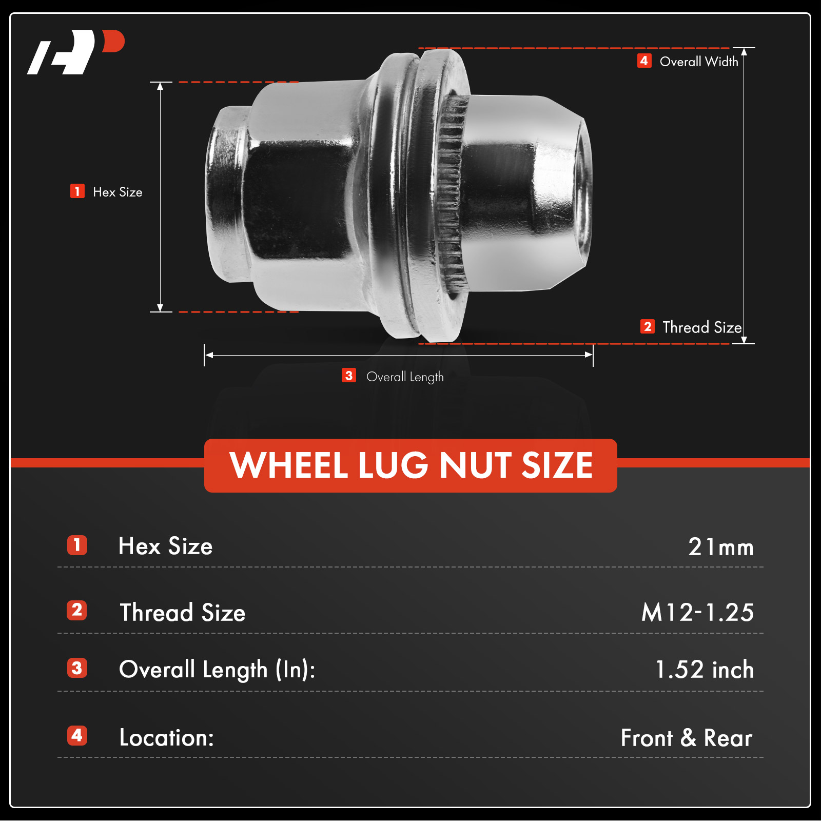 APWHN102 20x Front & Rear M12-1.25 Wheel Lug Nut - Image 2