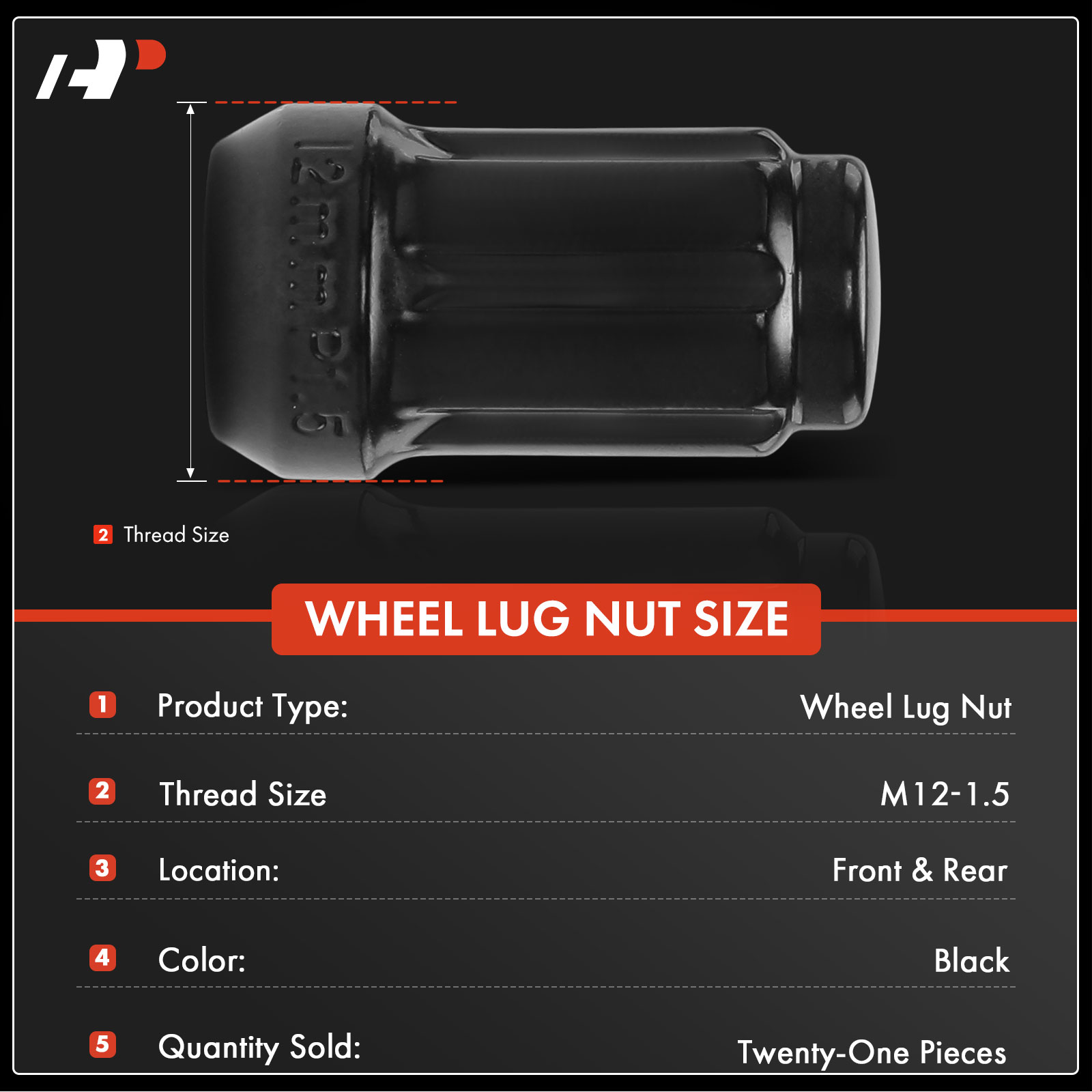 APWHN174 21 Pcs M12-1.5 Front & Rear Wheel Lug Nut - Image 2