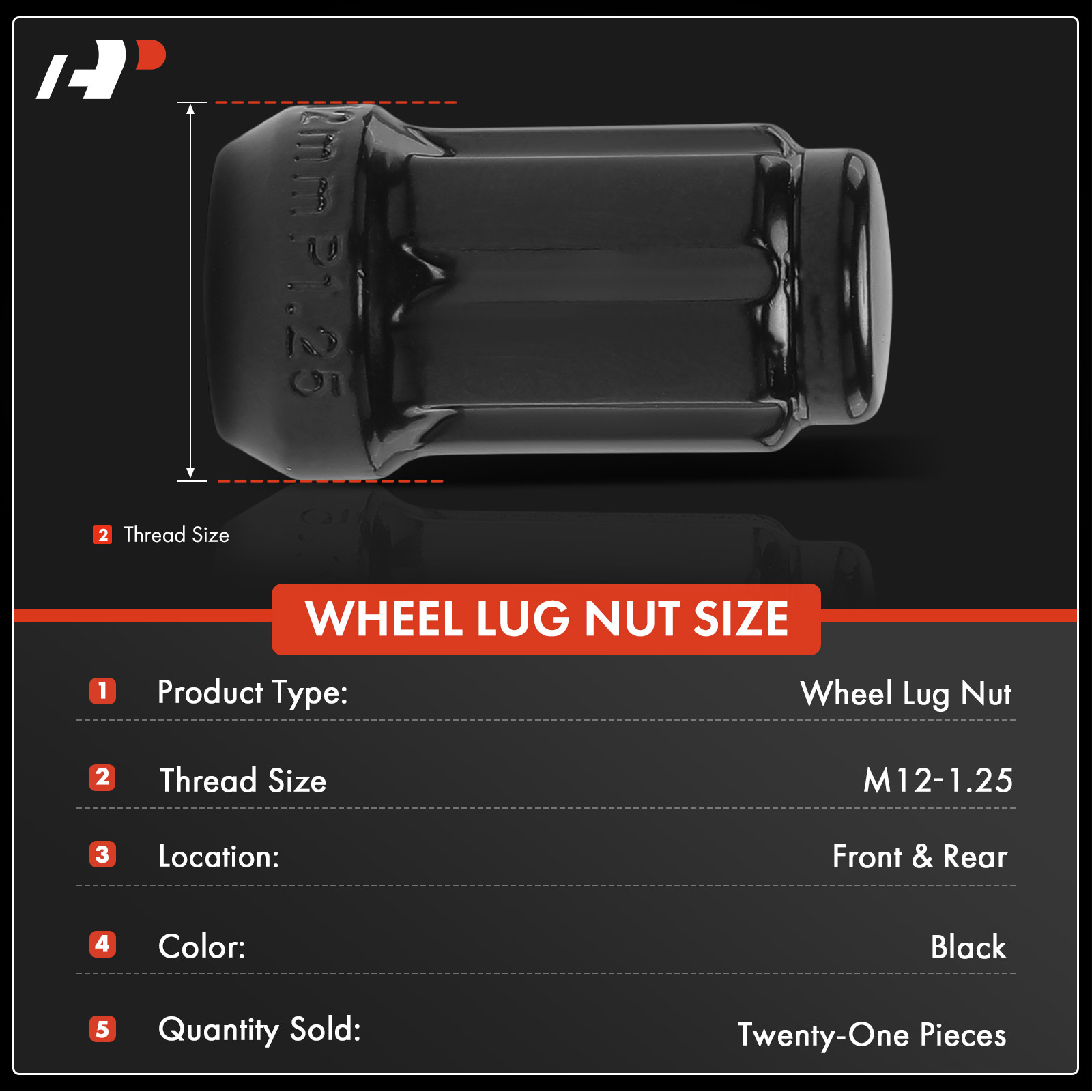 APWHN178 21 Pcs M12-1.25 Front & Rear Wheel Lug Nut - Image 2