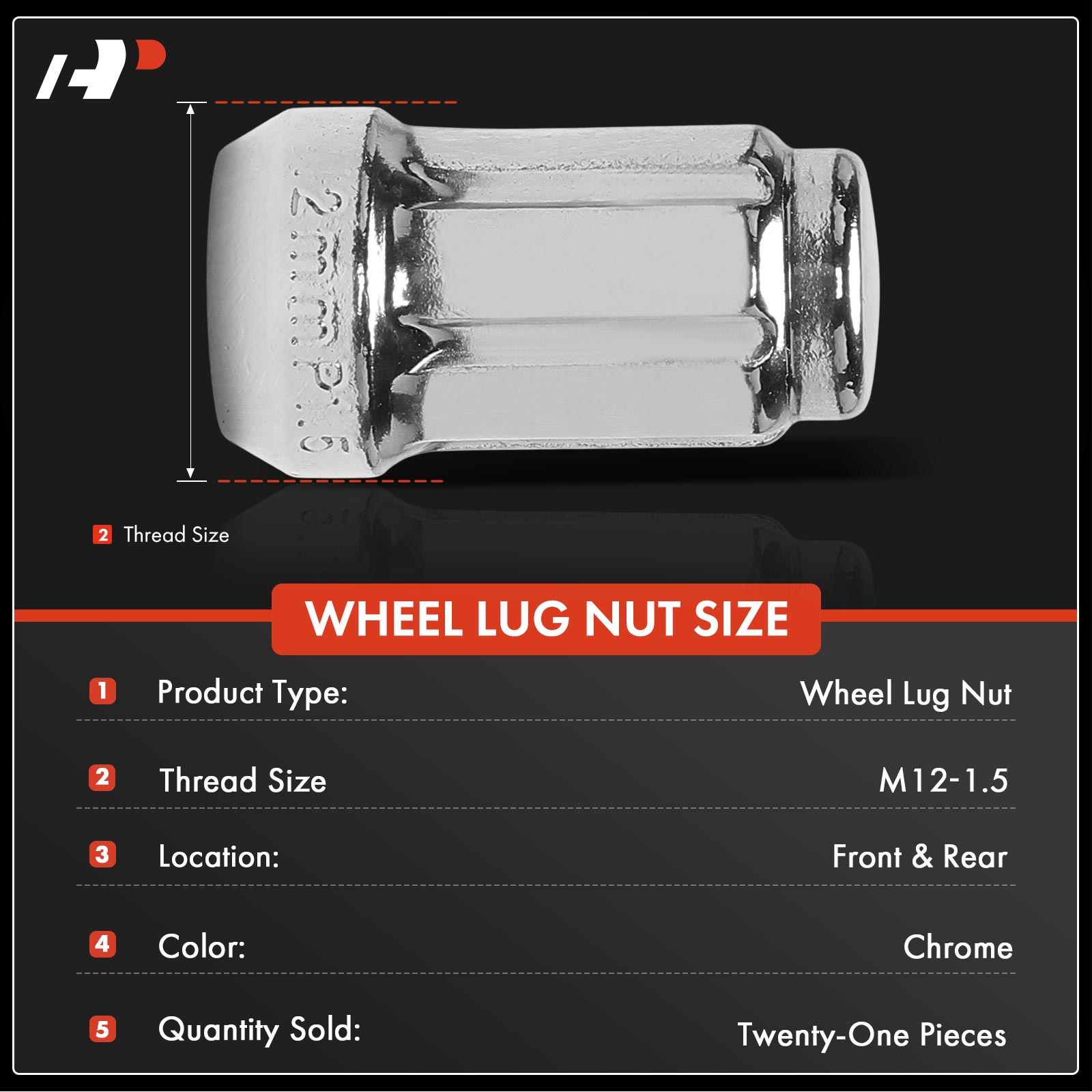 APWHN188 21 Pcs M12-1.5 Front & Rear Wheel Lug Nut - Image 2