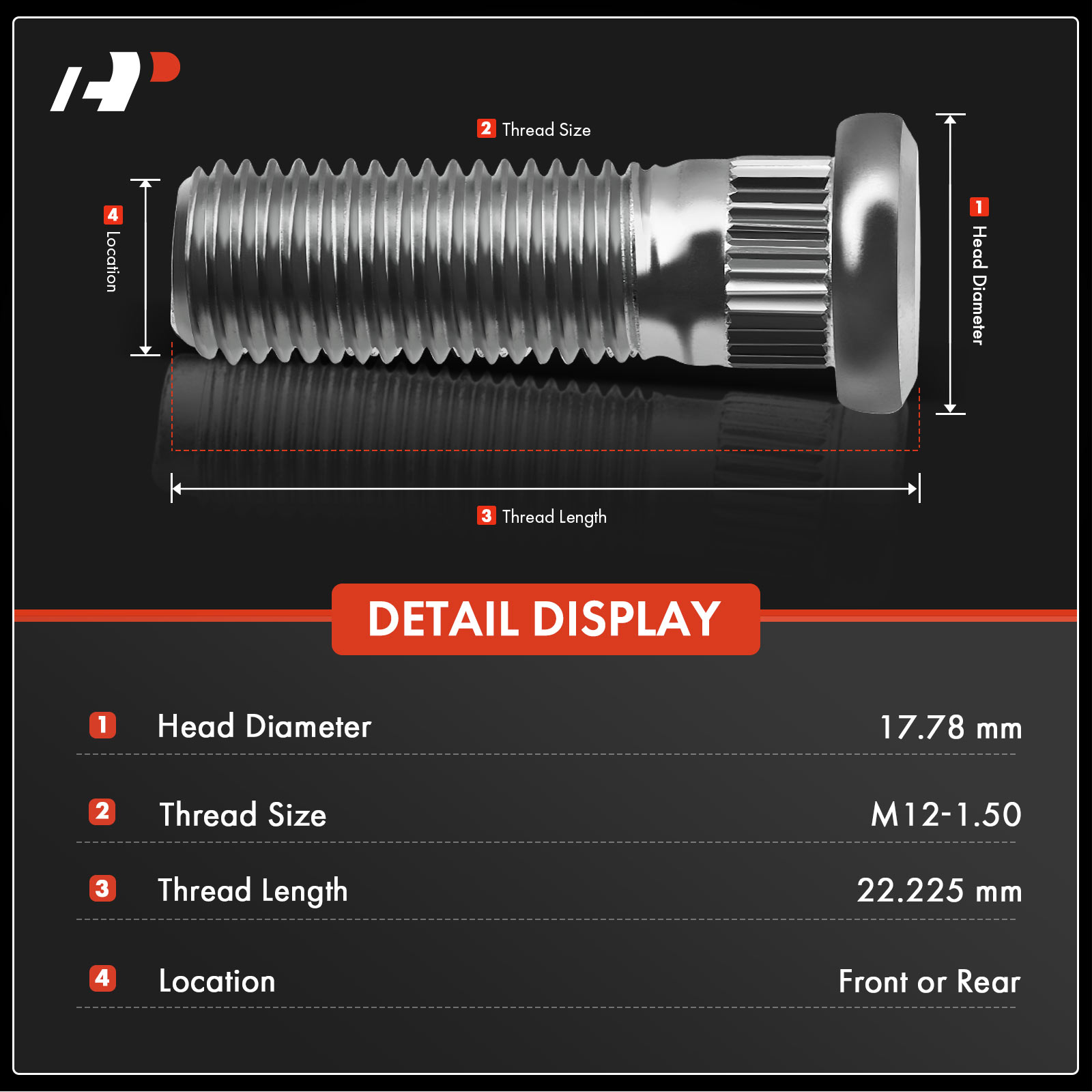 APWHS041 10x Front or Rear M12-1.50 Wheel Lug Stud - Image 2