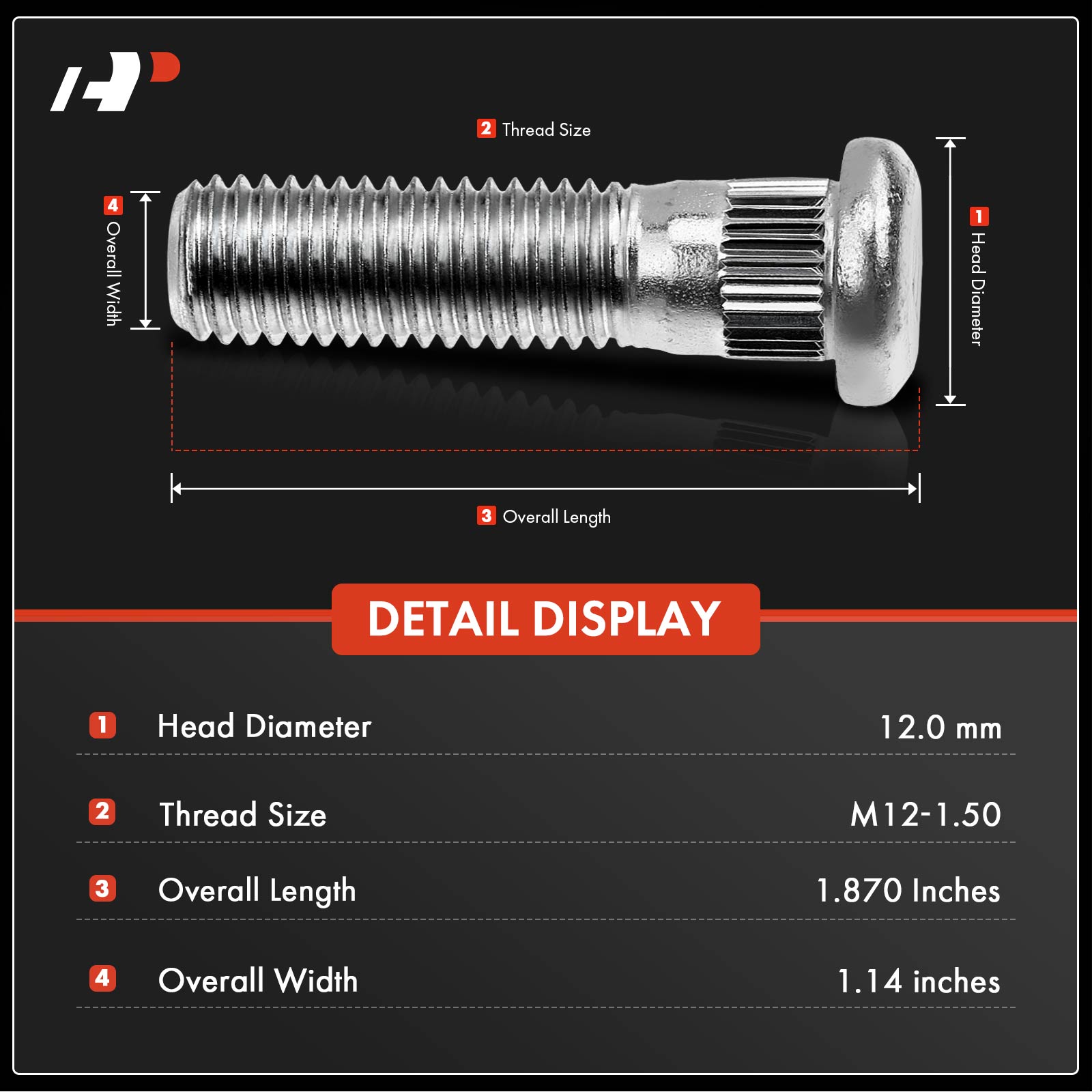 APWHS063 20x Front & Rear M12-1.50 Wheel Lug Stud - Image 2