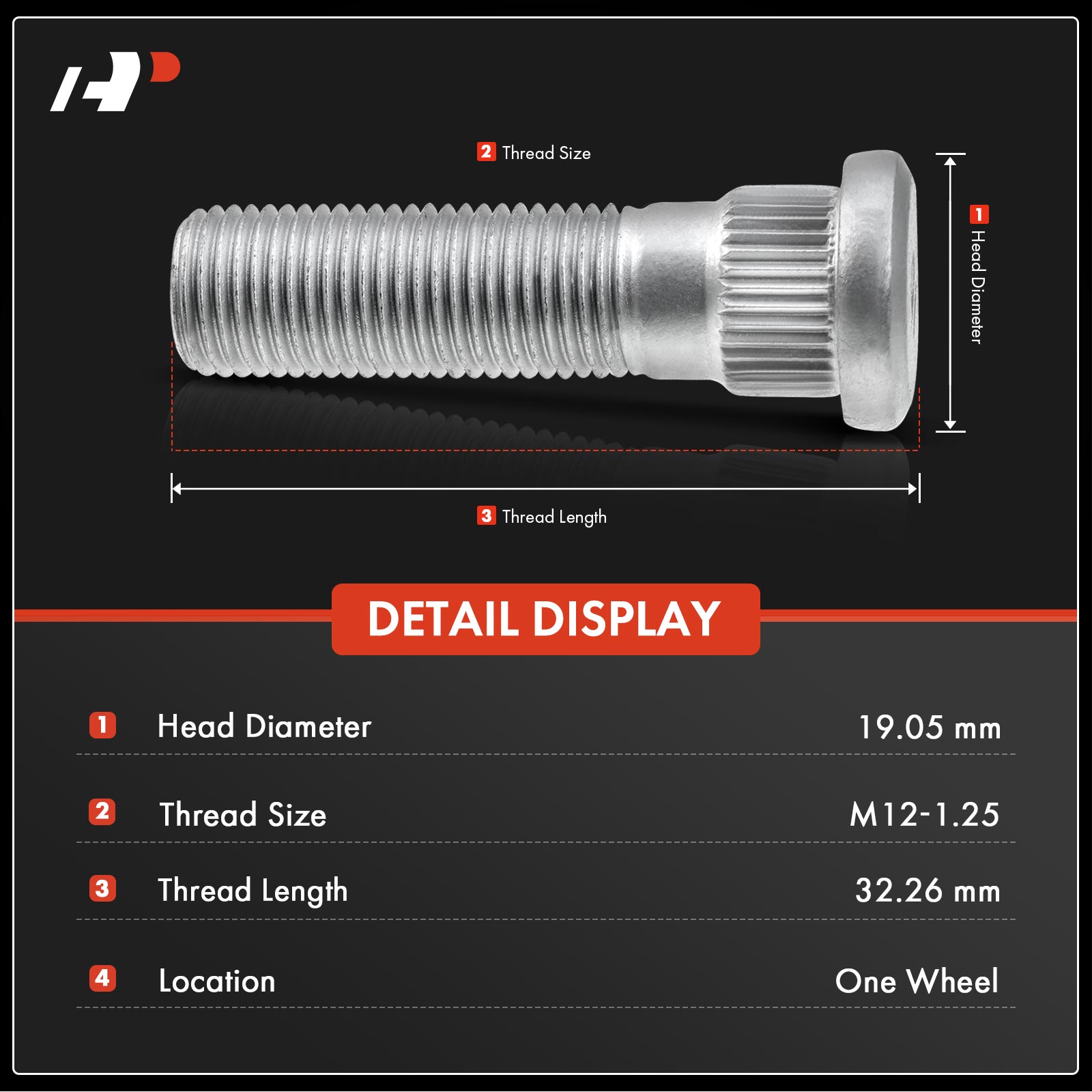 APWHS071 5x M12-1.25 Wheel Lug Stud - Image 2