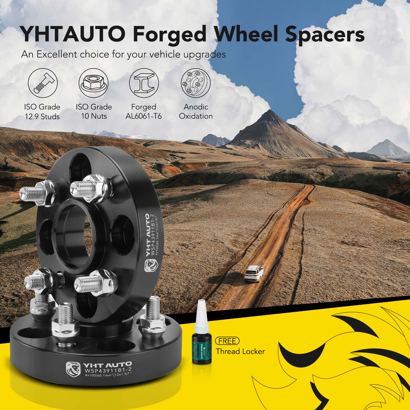 YHTWSP0204 2 Pcs Black 4x3.94 to 4x3.94 inches Wheel Spacers M12x1.5 60.1mm 1 inch - Image 2