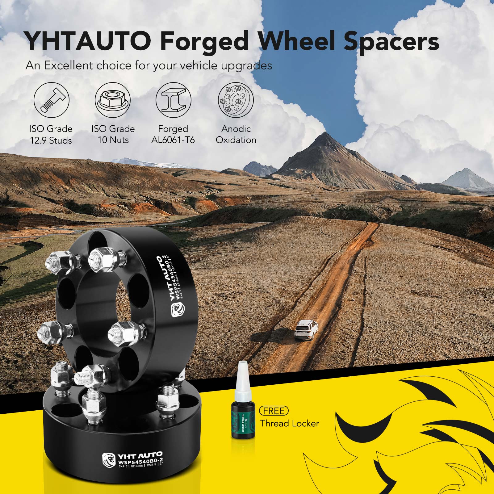YHTWSP0256 2 Pcs Black 5x4.5 to 5x4.5 inches Wheel Spacers M12x1.5 82.5mm 2 inches - Image 2