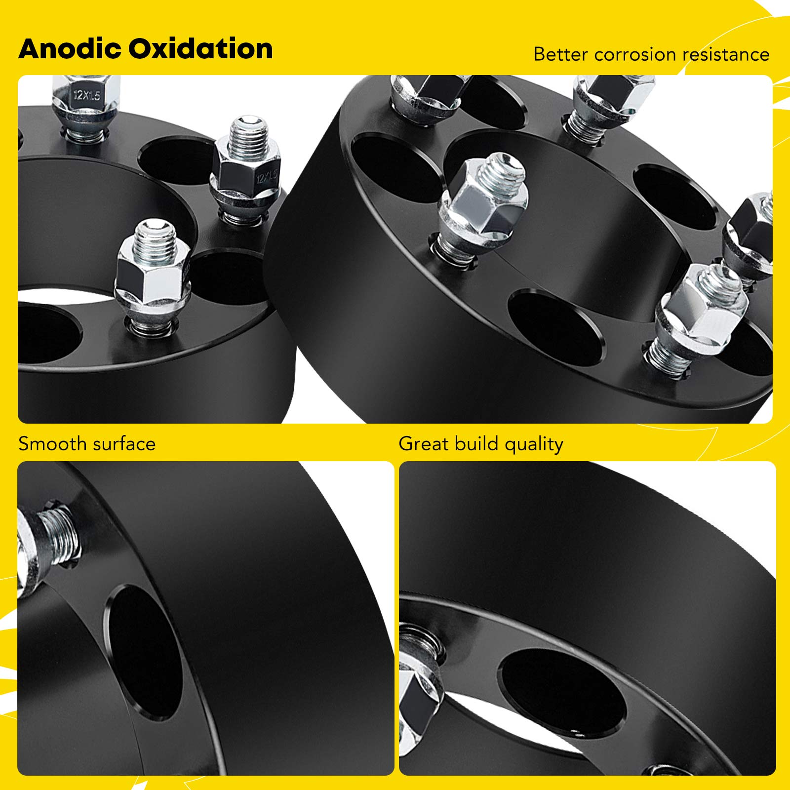 YHTWSP0256 2 Pcs Black 5x4.5 to 5x4.5 inches Wheel Spacers M12x1.5 82.5mm 2 inches - Image 5