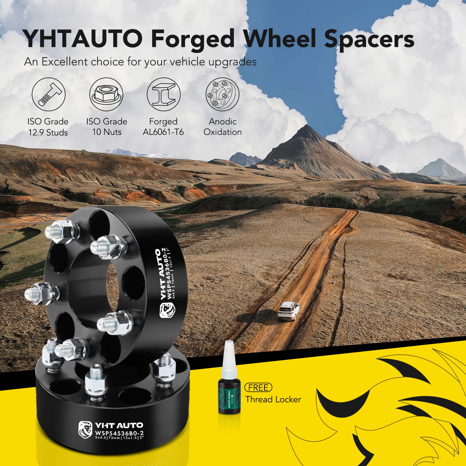 YHTWSP0262 2 Pcs Black 5x4.5 to 5x4.5 inches Wheel Spacers M12x1.5 73mm 2 inches - Image 2