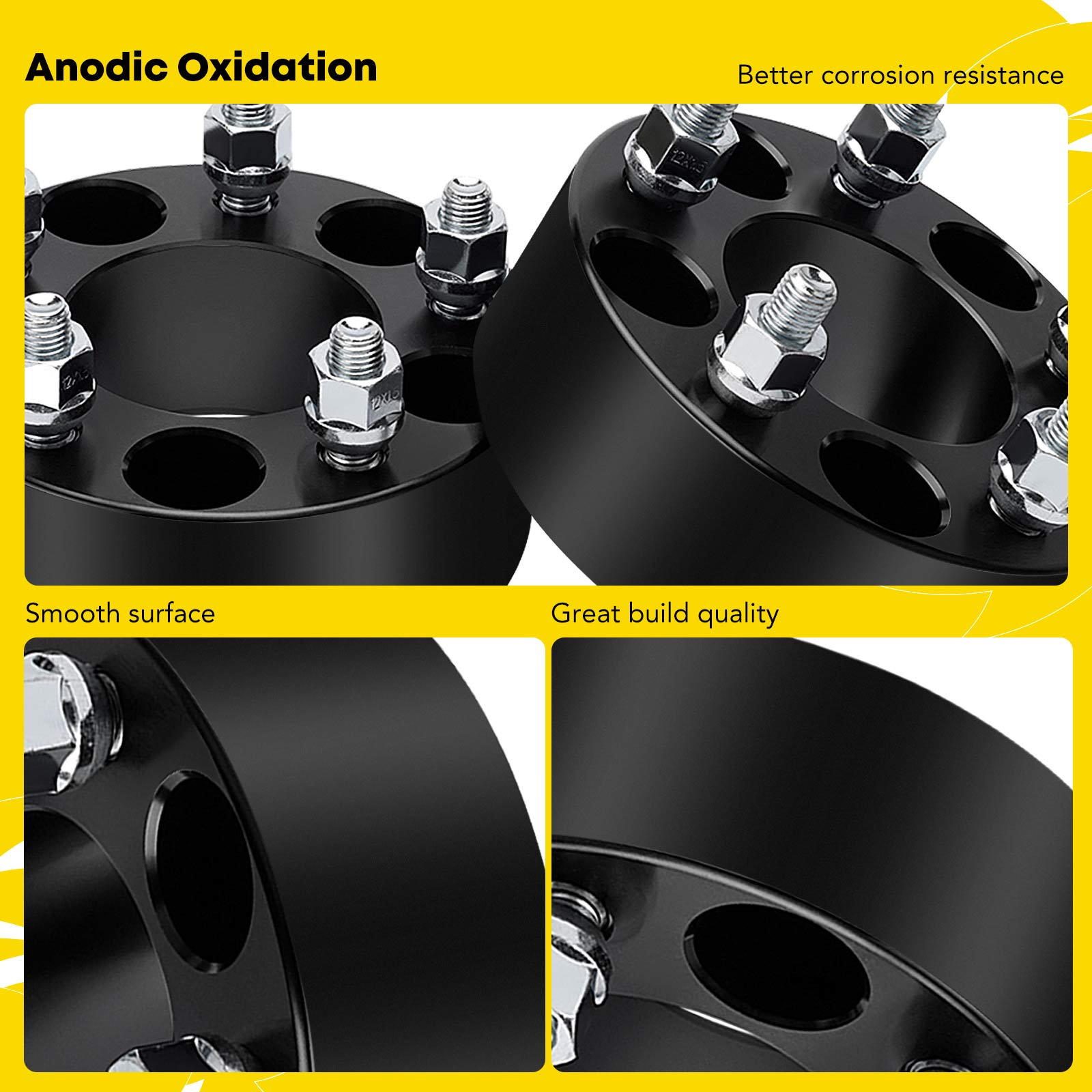 YHTWSP0262 2 Pcs Black 5x4.5 to 5x4.5 inches Wheel Spacers M12x1.5 73mm 2 inches - Image 5
