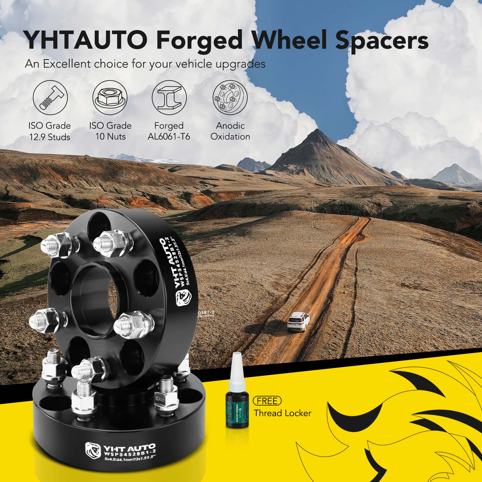 YHTWSP0264 2 Pcs Black 5x4.5 to 5x4.5 inches Wheel Spacers M12x1.5 64.1mm 1.5 inches - Image 2