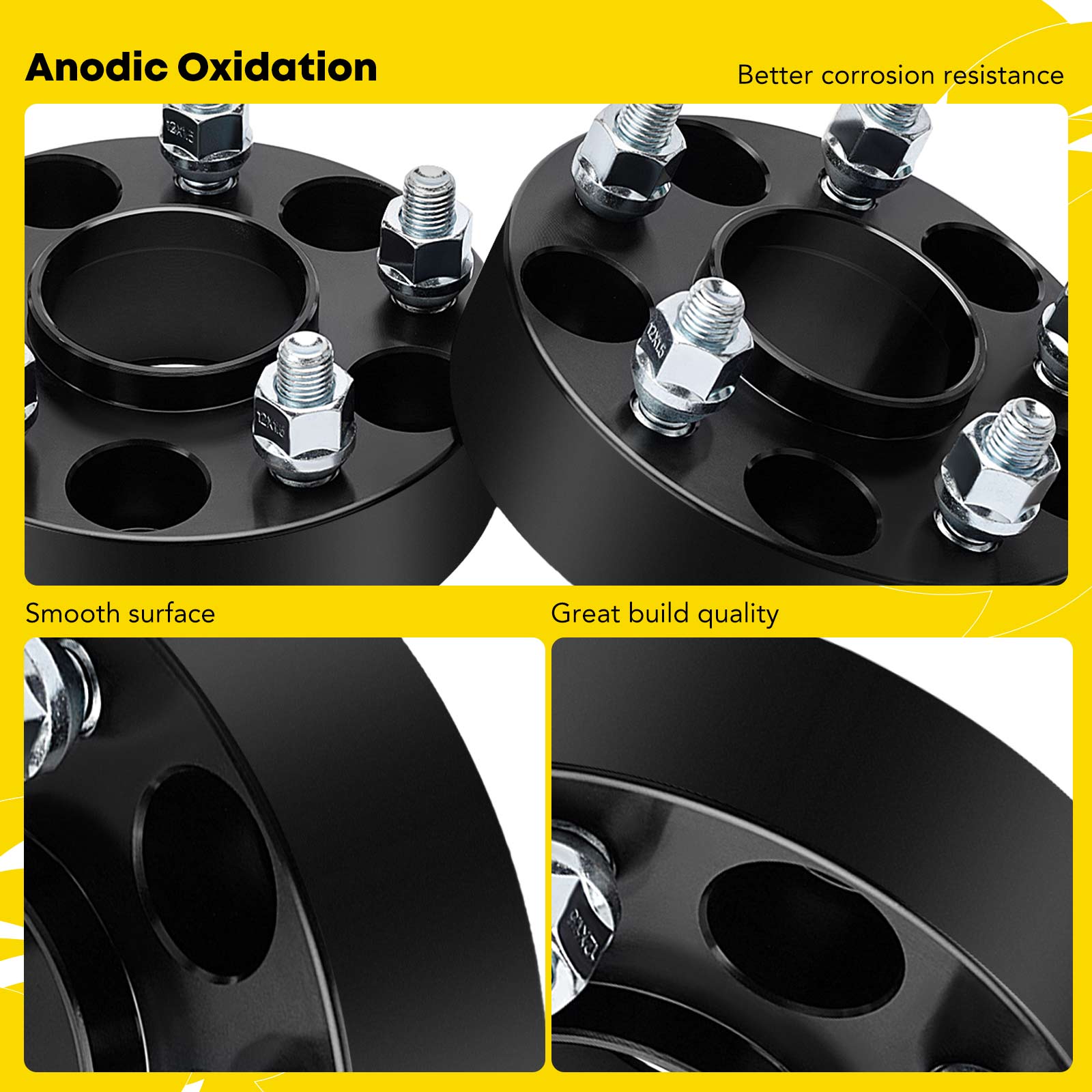 YHTWSP0264 2 Pcs Black 5x4.5 to 5x4.5 inches Wheel Spacers M12x1.5 64.1mm 1.5 inches - Image 5