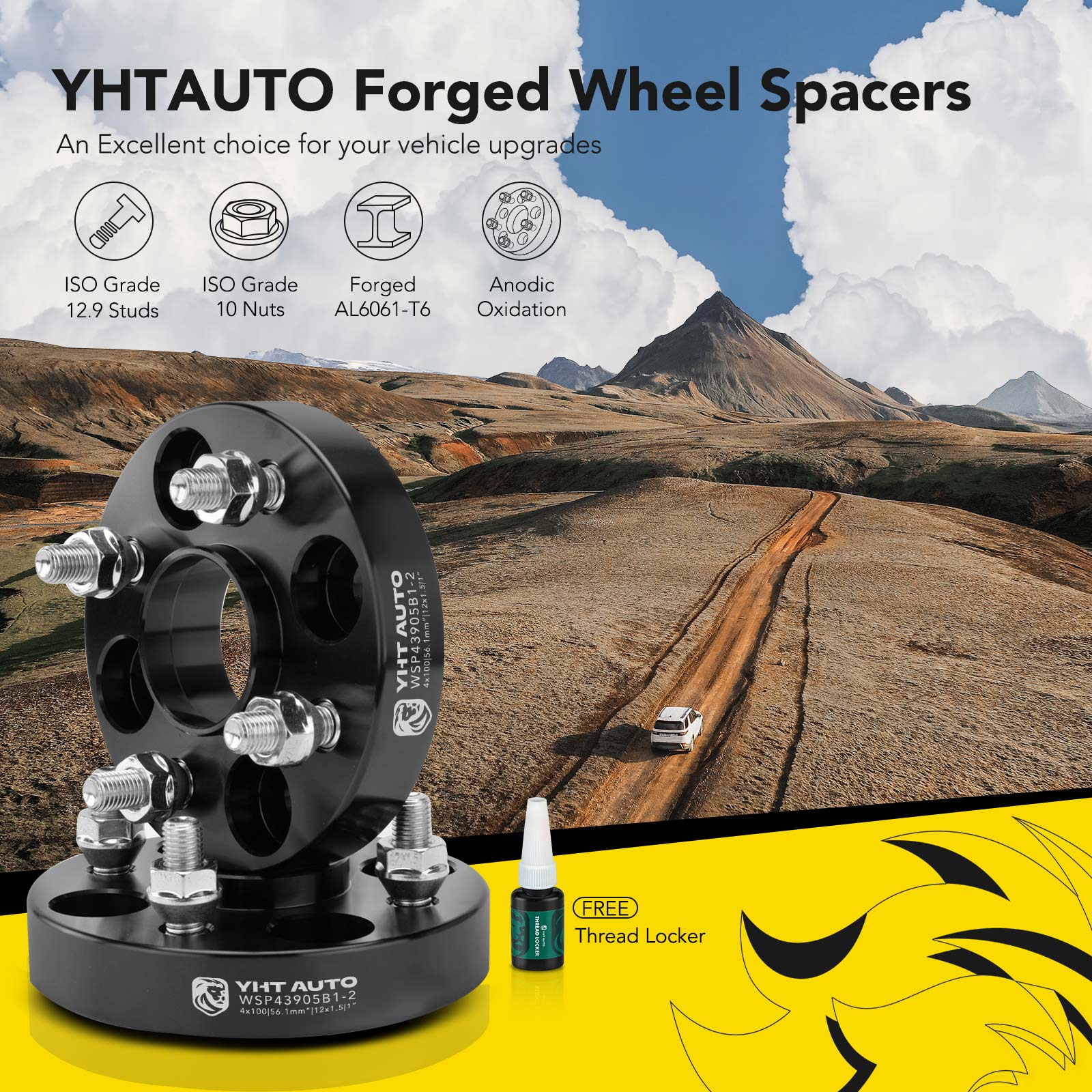 YHTWSP0290 2 Pcs Black 4x3.94 to 4x3.94 inches Wheel Spacers M12x1.5 56.1mm 1 inch - Image 2