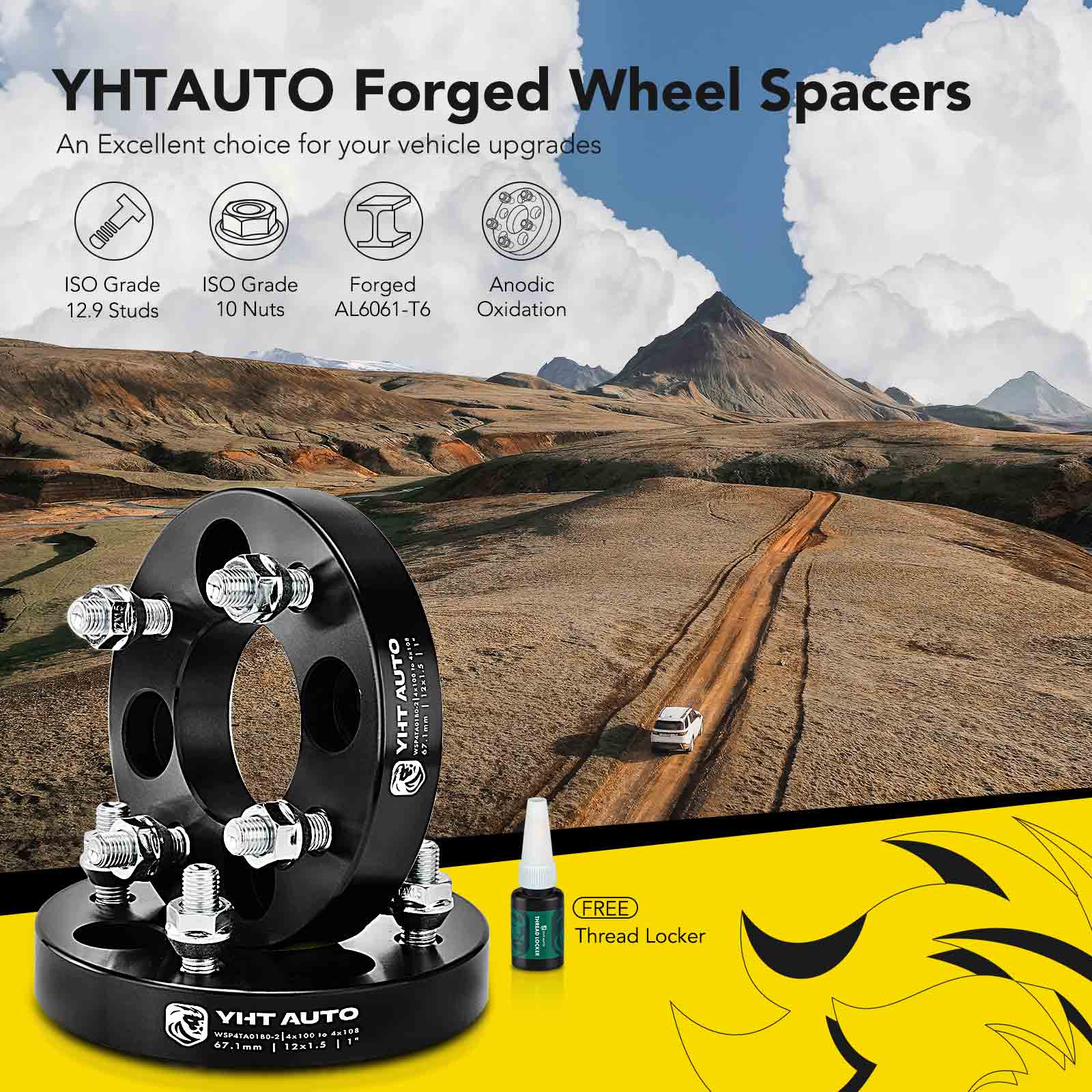 YHTWSP0302 2 Pcs Black 4x4.25 to 4x3.94 inches Wheel Spacers M12x1.5 67.1mm 1 inches - Image 2