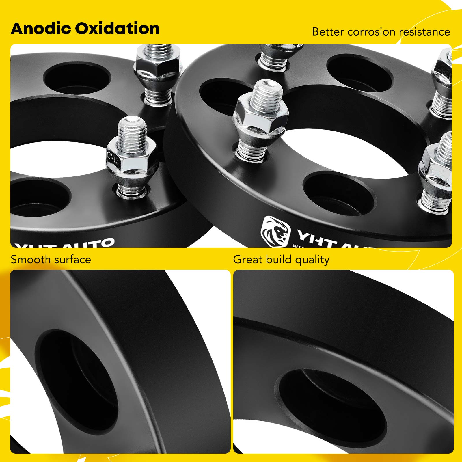 YHTWSP0302 2 Pcs Black 4x4.25 to 4x3.94 inches Wheel Spacers M12x1.5 67.1mm 1 inches - Image 5