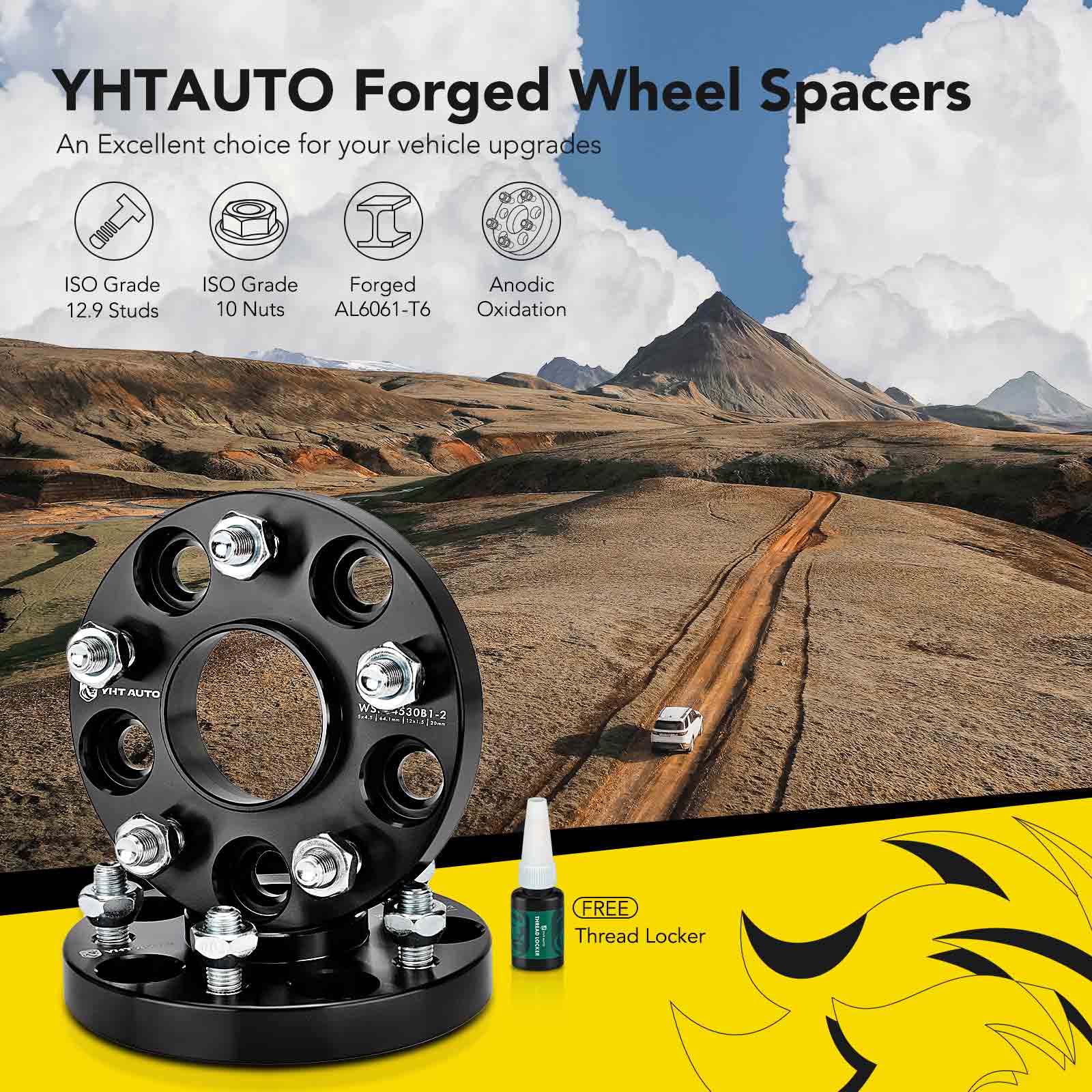 YHTWSP0436 2 Pcs Black 5x4.5 to 5x4.5 inches Wheel Spacers M12x1.5 64.1mm 0.79 inches - Image 2