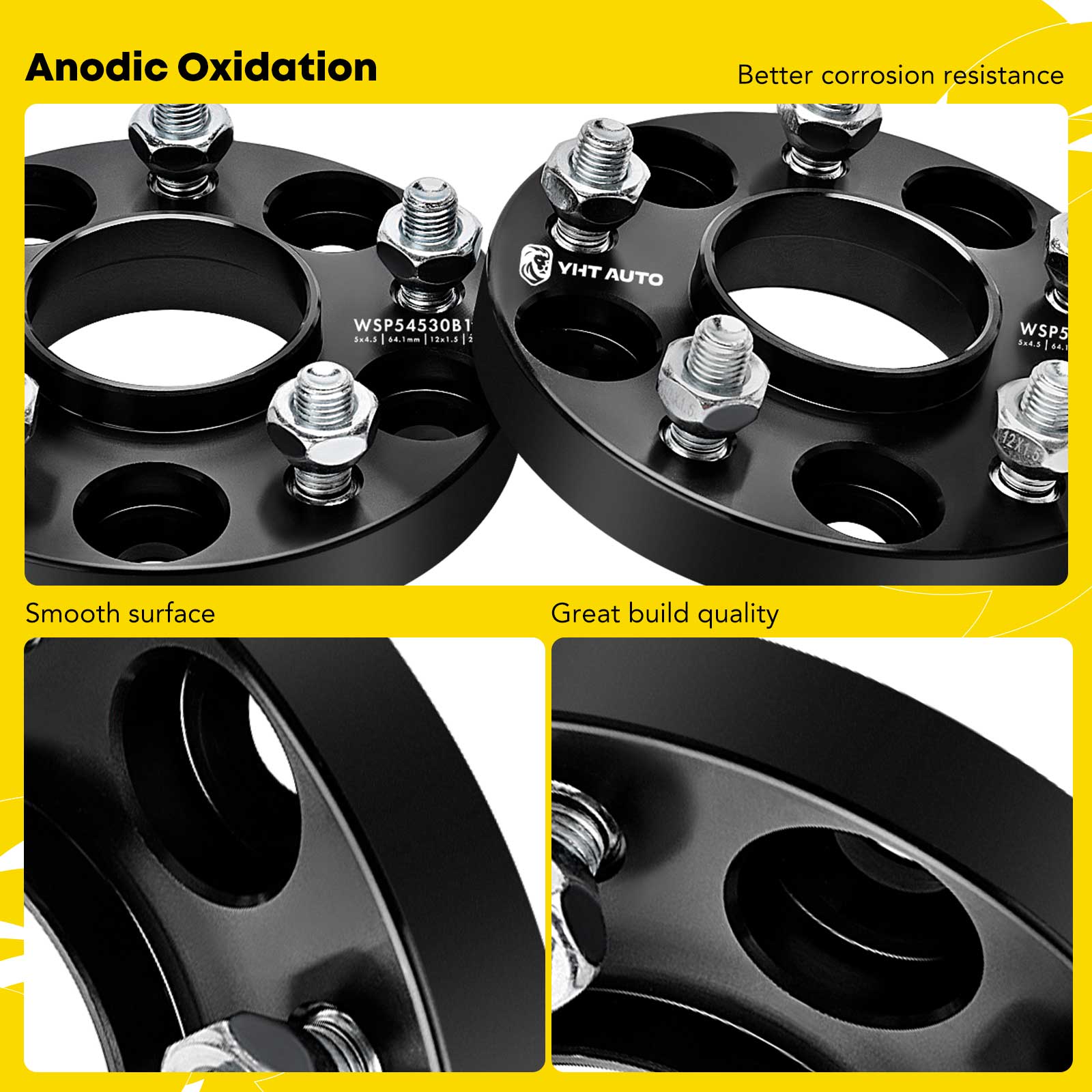 YHTWSP0436 2 Pcs Black 5x4.5 to 5x4.5 inches Wheel Spacers M12x1.5 64.1mm 0.79 inches - Image 5