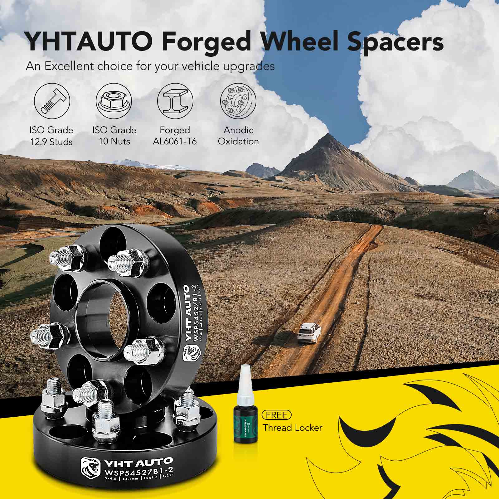 YHTWSP0440 2 Pcs Black 5x4.5 to 5x4.5 inches Wheel Spacers M12x1.5 64.1mm 1.25 inches - Image 2