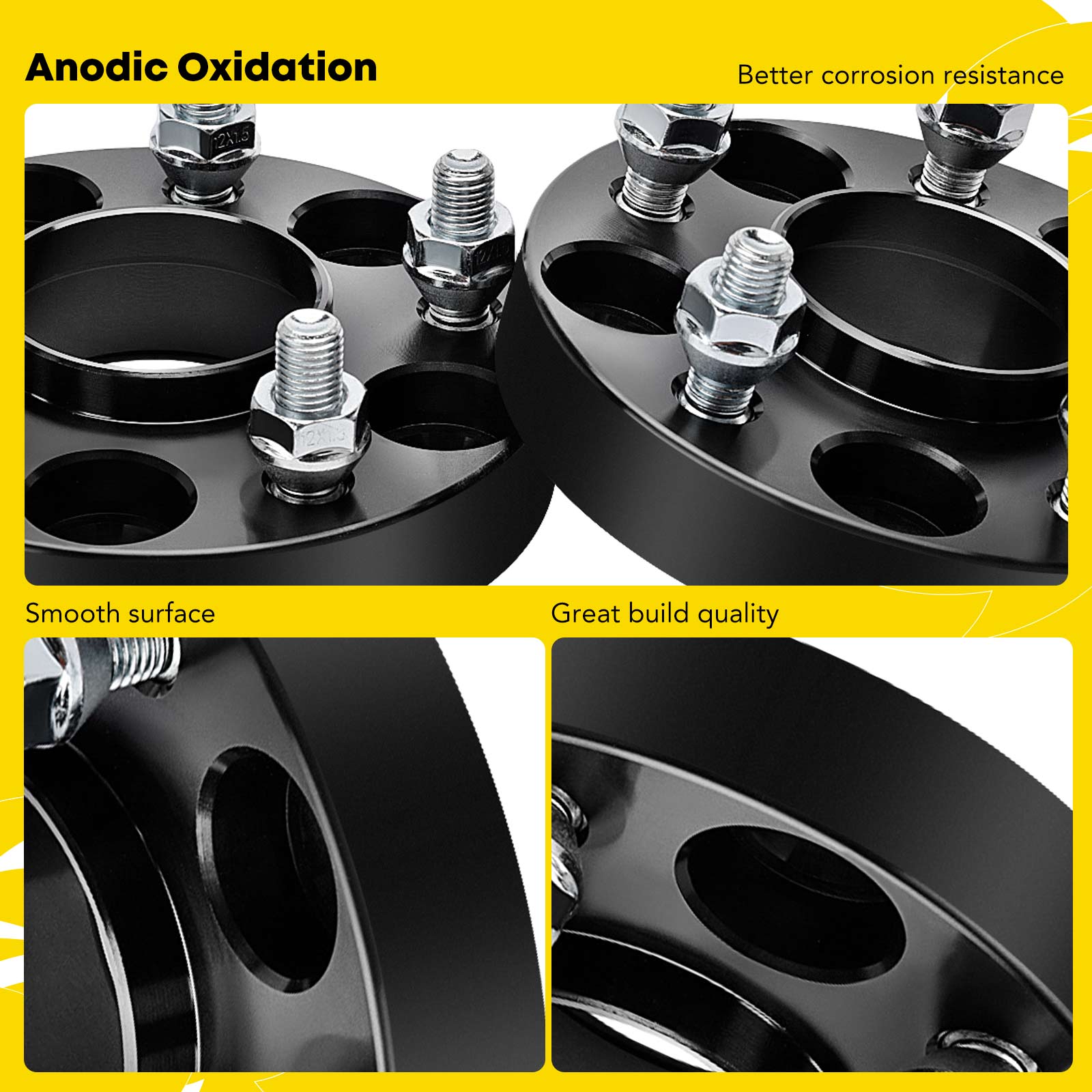 YHTWSP0441 4 Pcs Black 5x4.5 to 5x4.5 inches Wheel Spacers M12x1.5 64.1mm 1 inches - Image 5