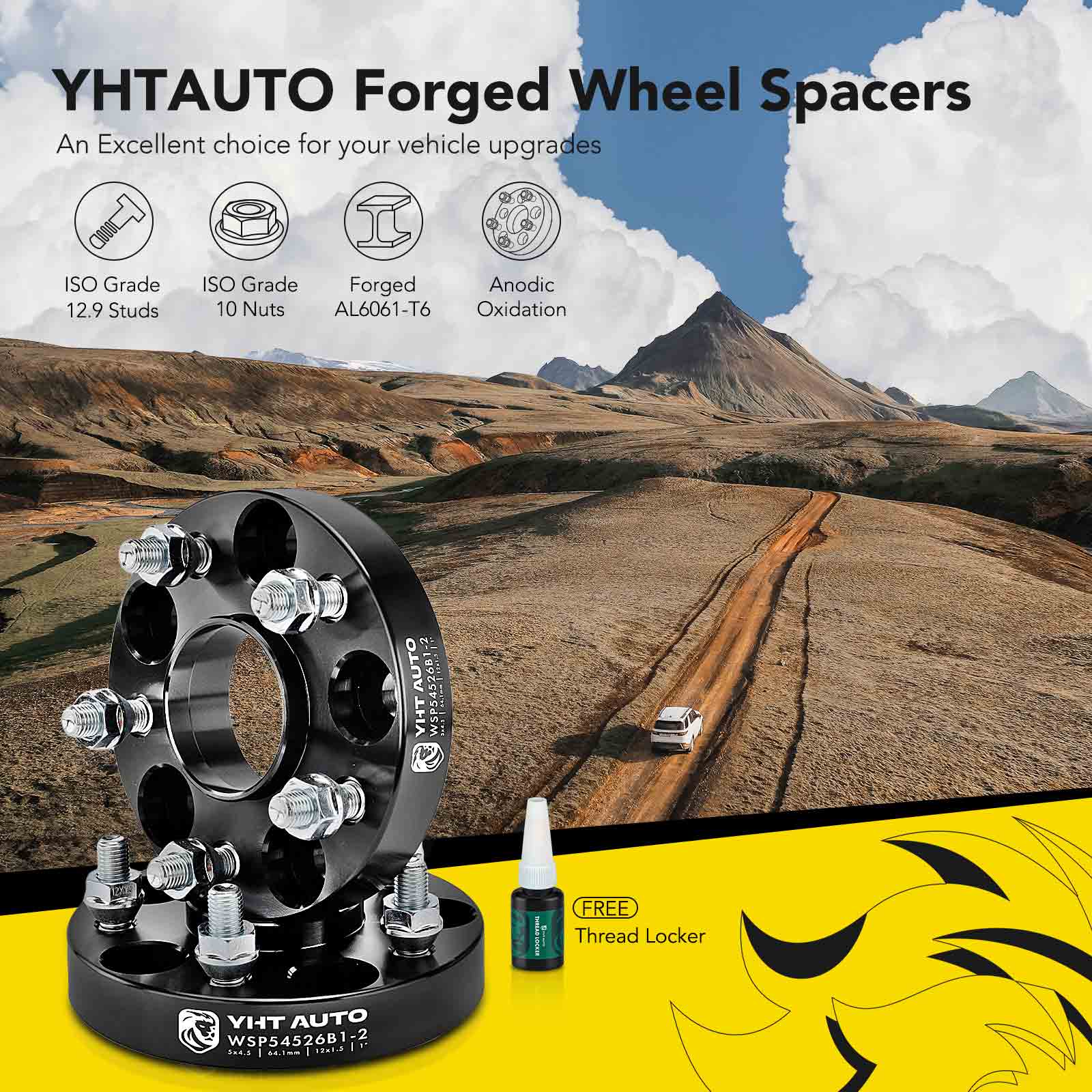 YHTWSP0442 2 Pcs Black 5x4.5 to 5x4.5 inches Wheel Spacers M12x1.5 64.1mm 1 inches - Image 2