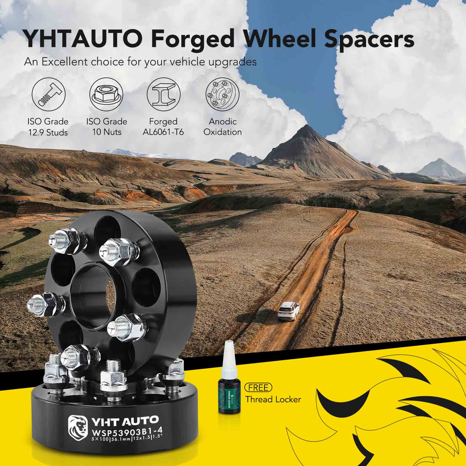 YHTWSP0451 4 Pcs Black 5x3.94 to 5x3.94 inches Wheel Spacers M12x1.25 56.1mm 1.5 inches - Image 2