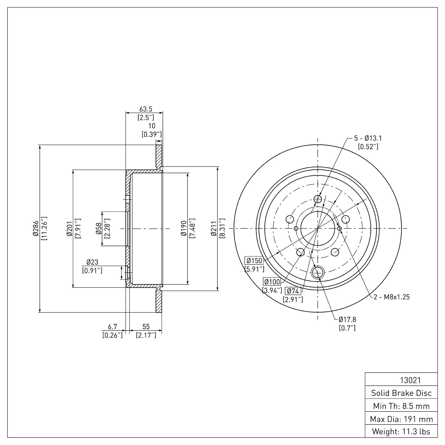 ERE-13021 Rear, Driver or Passenger Side Brake Disc, Plain Surface, 286 mm