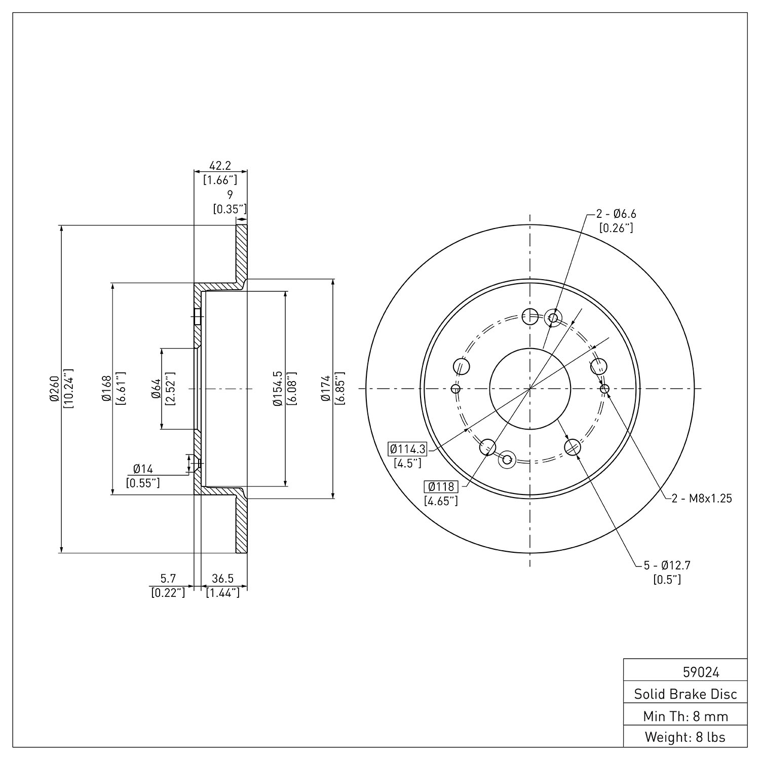 ERE-59024 Rear, Driver or Passenger Side Brake Disc, Plain Surface, 260 mm - Image 2