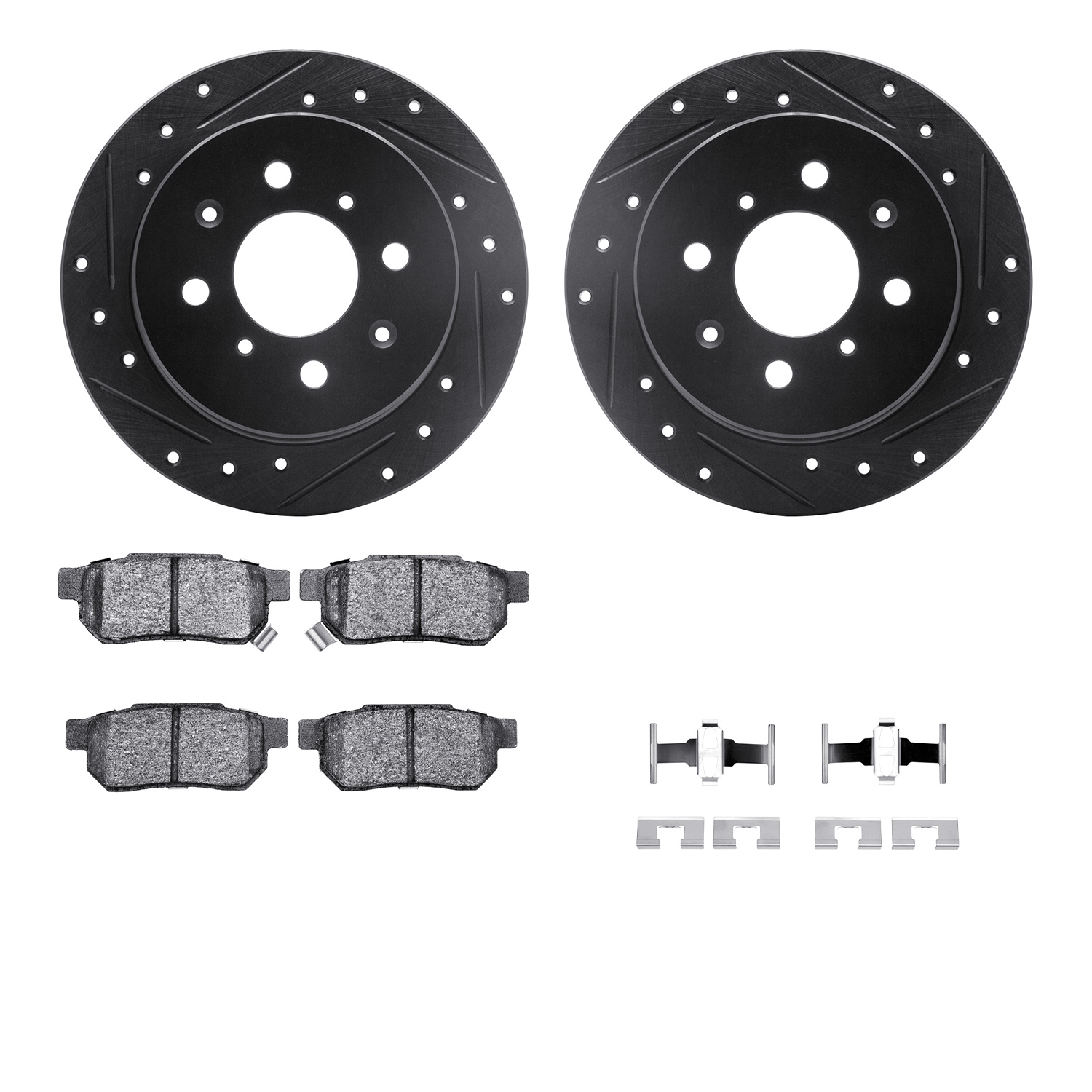 WHWH1-59029 Rear Brake Disc and Pad Kit, Black, Cross-drilled and Slotted, 267 mm, Ceramic, R1 eLINE Black Rotors with Ceramic Pads Series - Image 3