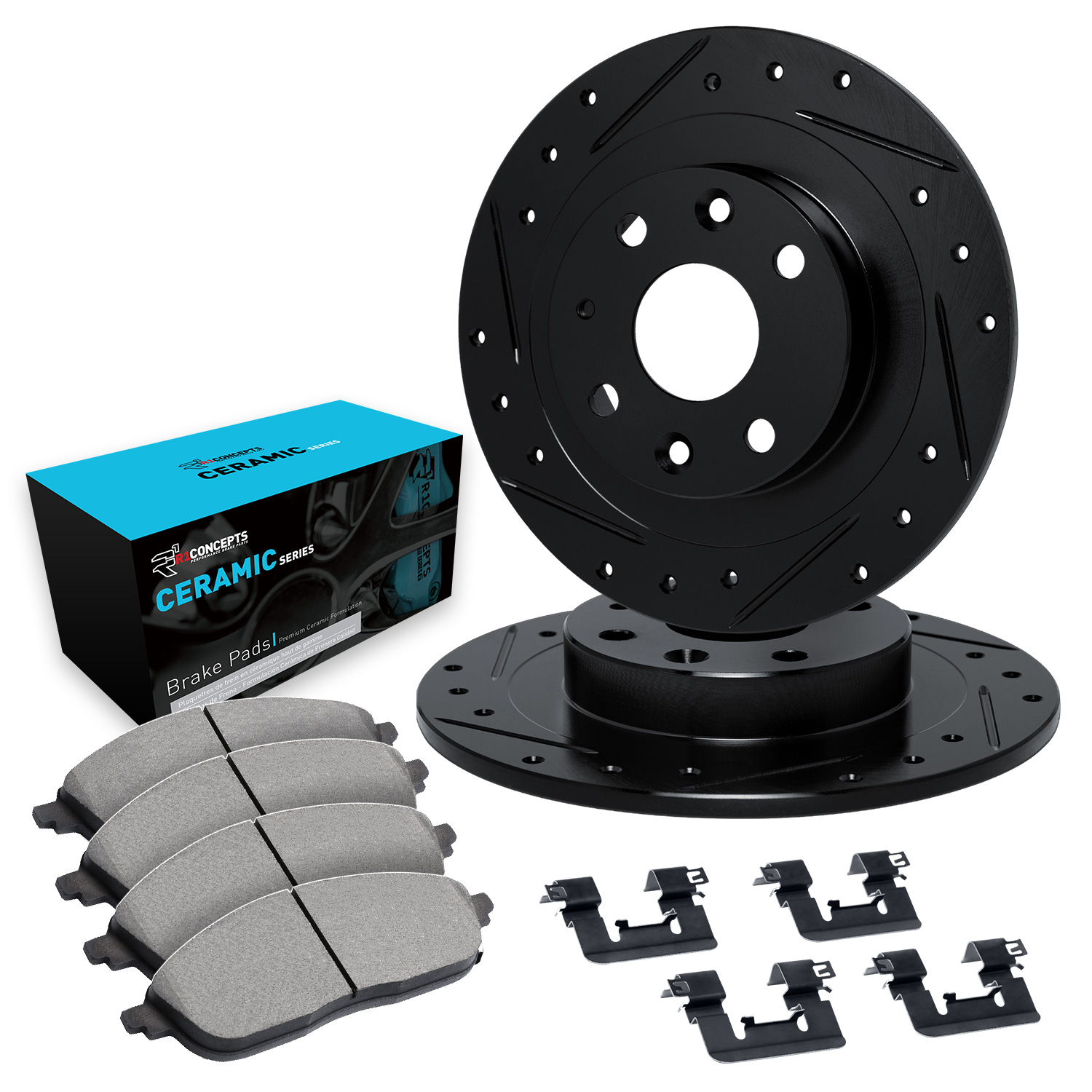 WHWH1-59029 Rear Brake Disc and Pad Kit, Black, Cross-drilled and Slotted, 267 mm, Ceramic, R1 eLINE Black Rotors with Ceramic Pads Series - Image 4