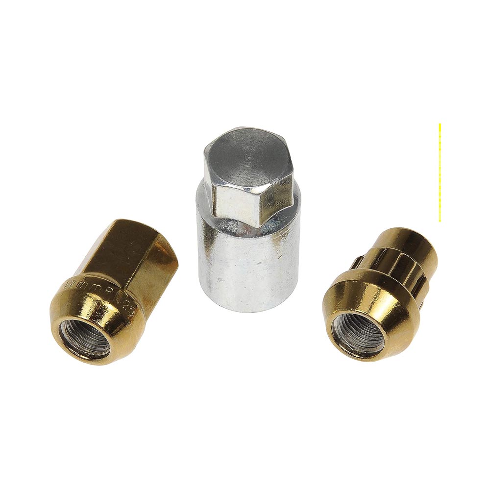 713-475K AutoGrade Series Lug Nut - Gold Chrome, Carbon Steel, Acorn, M12-1.25 Direct Fit, Set