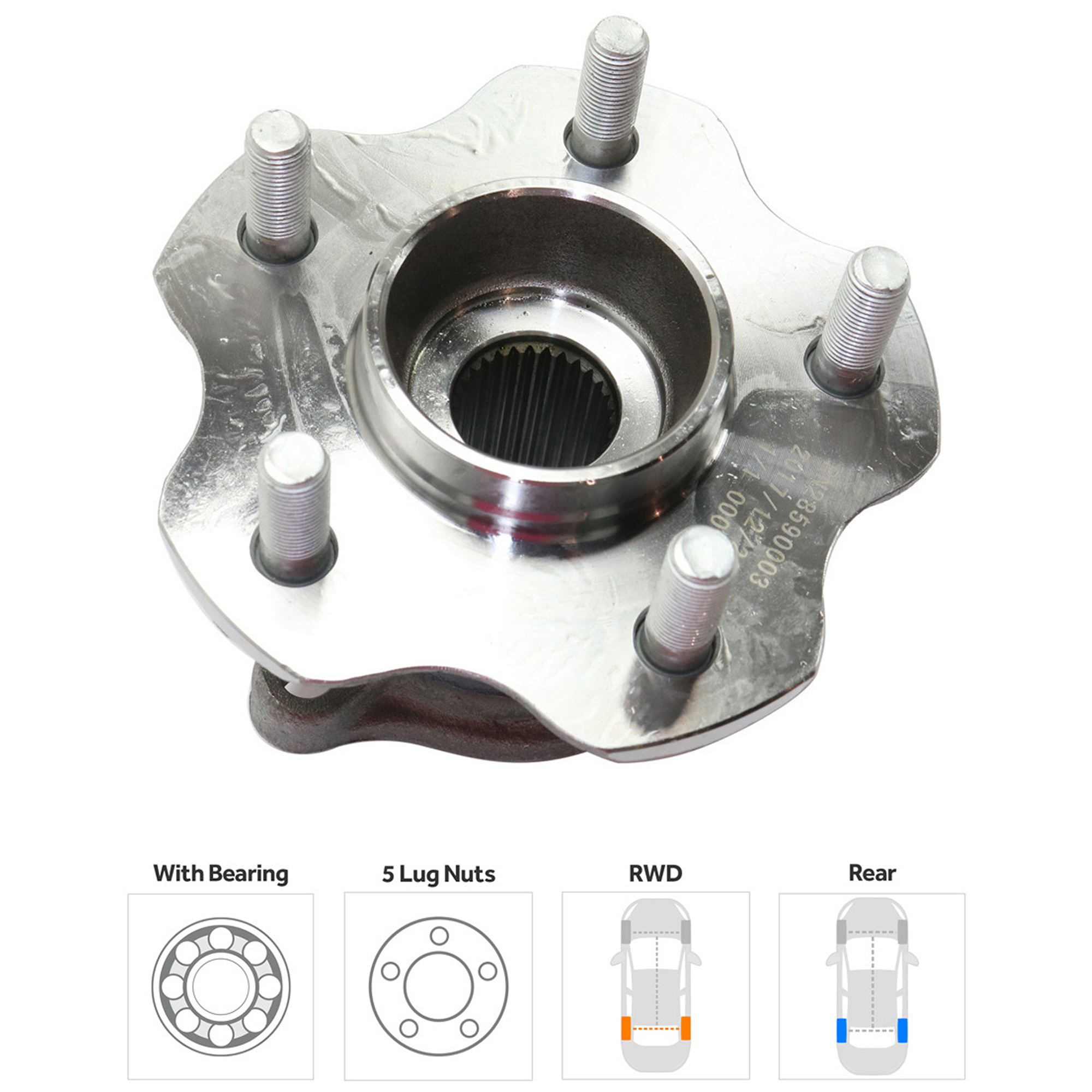 Rear, Driver or Passenger Side Wheel Hub, with Bearing, RWD - Image 2