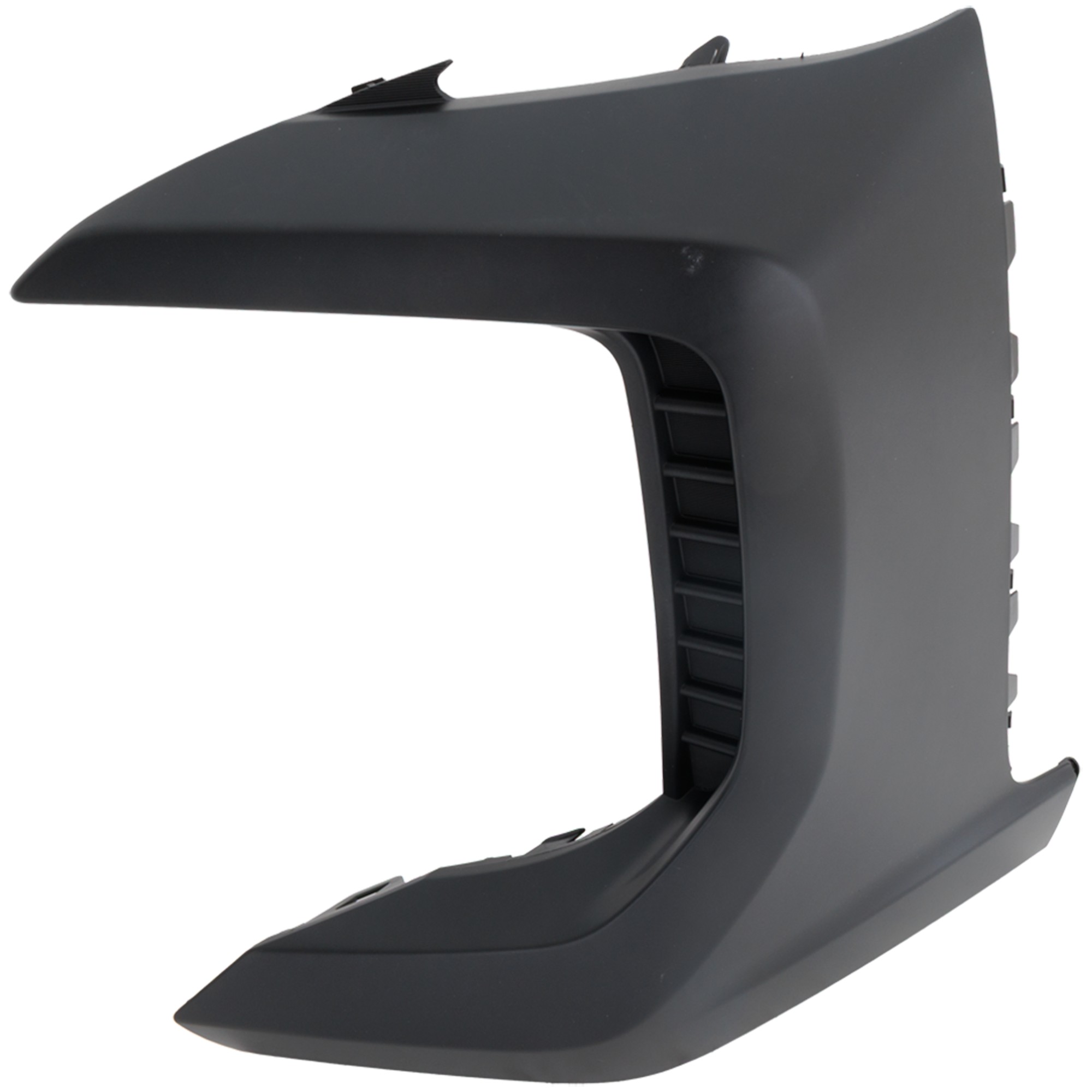 Front, Driver Side Bumper End, Textured Plastic