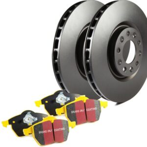 S13KF1668 Front Brake Disc and Pad Kit, Silver Grey Geomet, Plain Surface, 5 Lugs, Aramid Fiber, S13 Yellowstuff Sport Pad and RK Premium Rotors