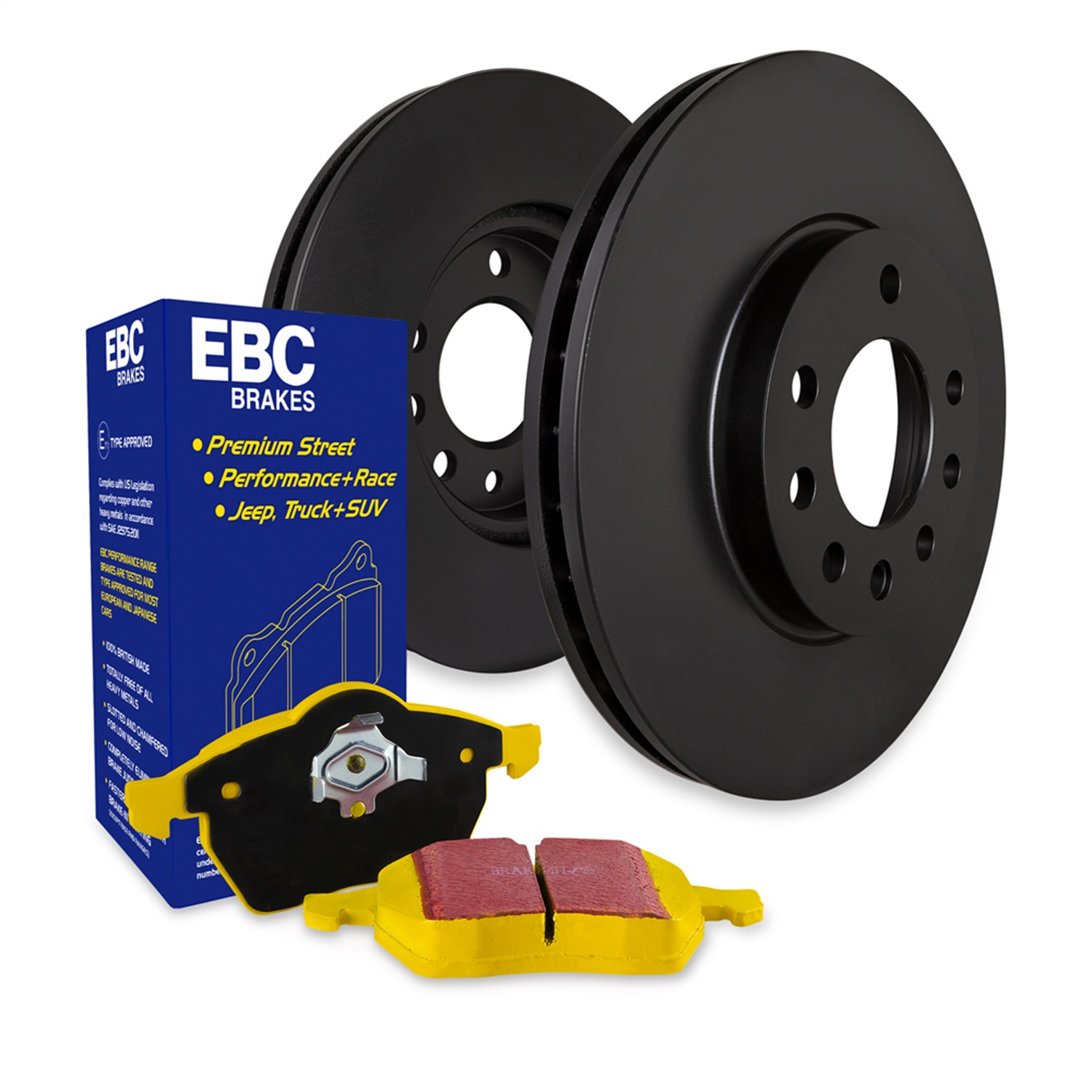 S13KF2193 Front Brake Disc and Pad Kit, Silver Grey Geomet, Plain Surface, 5 Lugs, Aramid Fiber, S13 Yellowstuff Sport Pad and RK Premium Rotors