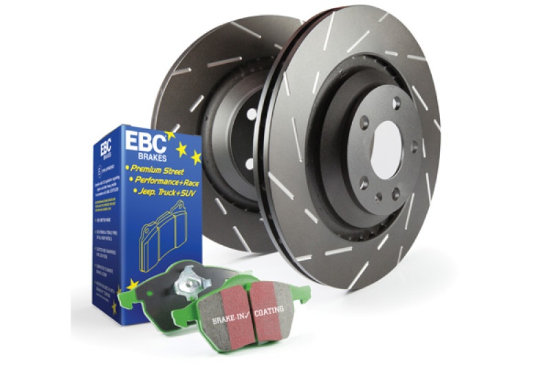 S2KR1488 Rear Brake Disc and Pad Kit, Silver Grey Geomet, Slotted, 5 Lugs, 285.75 mm, Aramid Fiber, S2 Greenstuff 2000 and USR Sport Slotted Rotors