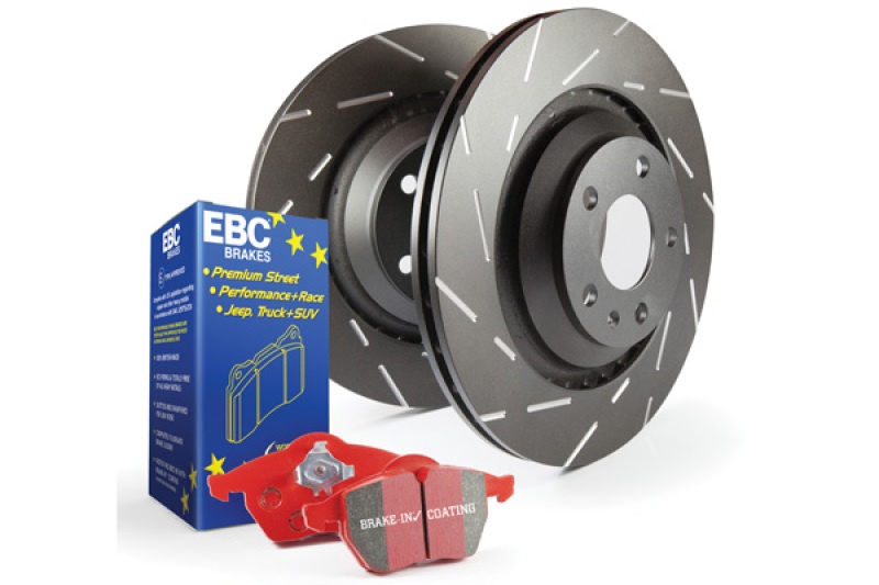 S4KF1230 Front Brake Disc and Pad Kit, Silver Grey Geomet, Slotted, 5 Lugs, 292.1 mm, Aramid Fiber Ceramic, S4 Redstuff Ceramic Pad and USR Sport Slotted Rotors