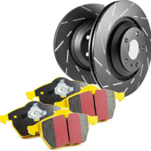 S9KF1520 Front Brake Disc and Pad Kit, Silver Grey Geomet, Slotted, 5 Lugs, Aramid Fiber, S9 Yellowstuff Pad and USR Sport Slotted Rotors