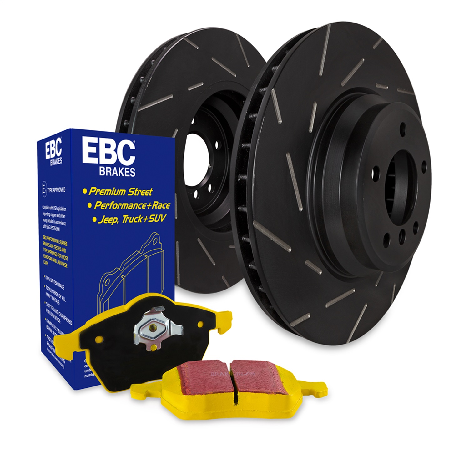 S9KF1520 Front Brake Disc and Pad Kit, Silver Grey Geomet, Slotted, 5 Lugs, Aramid Fiber, S9 Yellowstuff Pad and USR Sport Slotted Rotors