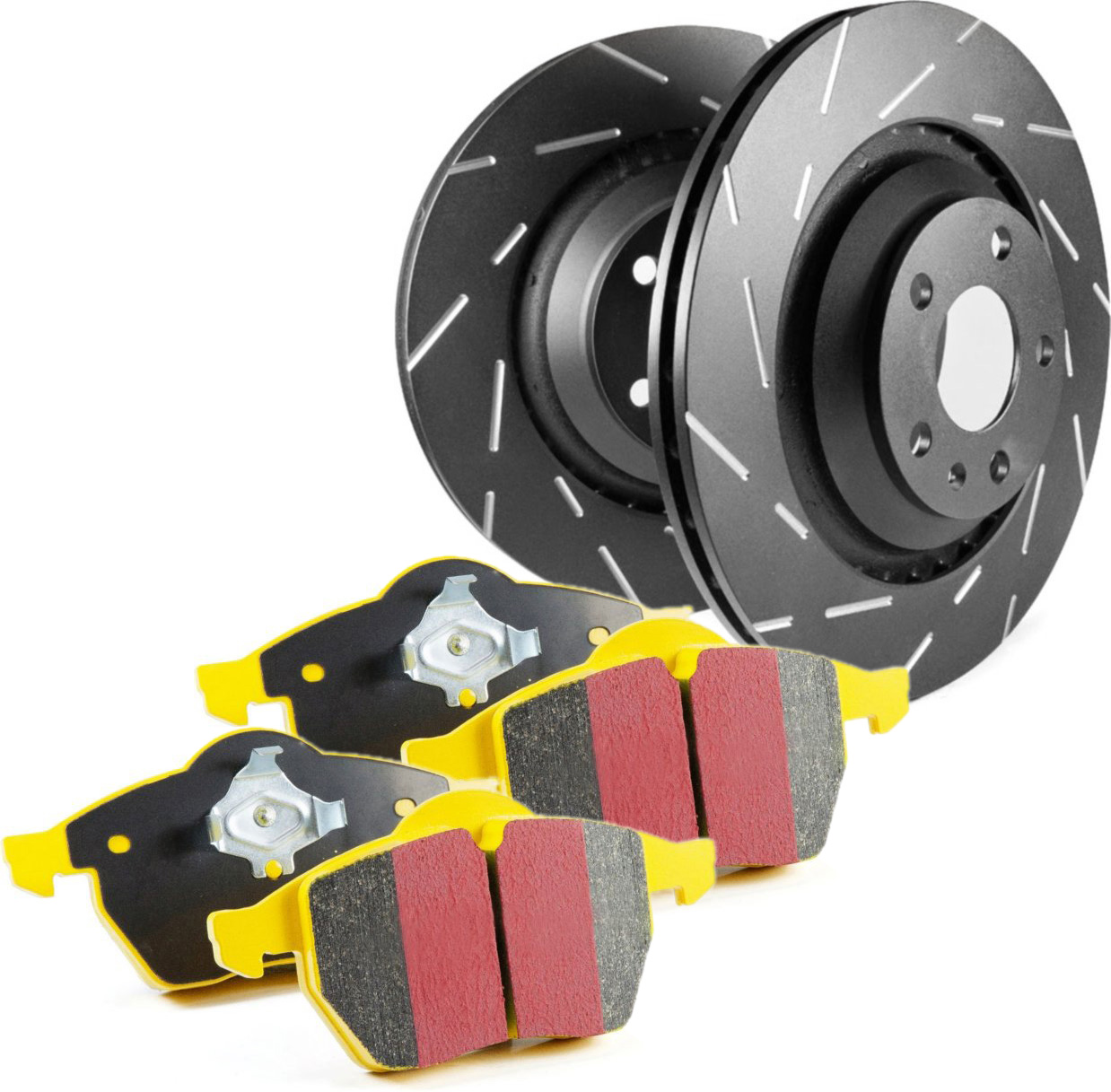 S9KF1616 Front Brake Disc and Pad Kit, Silver Grey Geomet, Slotted, 5 Lugs, Aramid Fiber, S9 Yellowstuff Pad and USR Sport Slotted Rotors