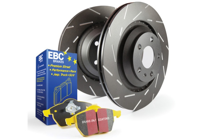 S9KR1351 Rear Brake Disc and Pad Kit, Silver Grey Geomet, Slotted, 5 Lugs, Aramid Fiber, S9 Yellowstuff Pad and USR Sport Slotted Rotors