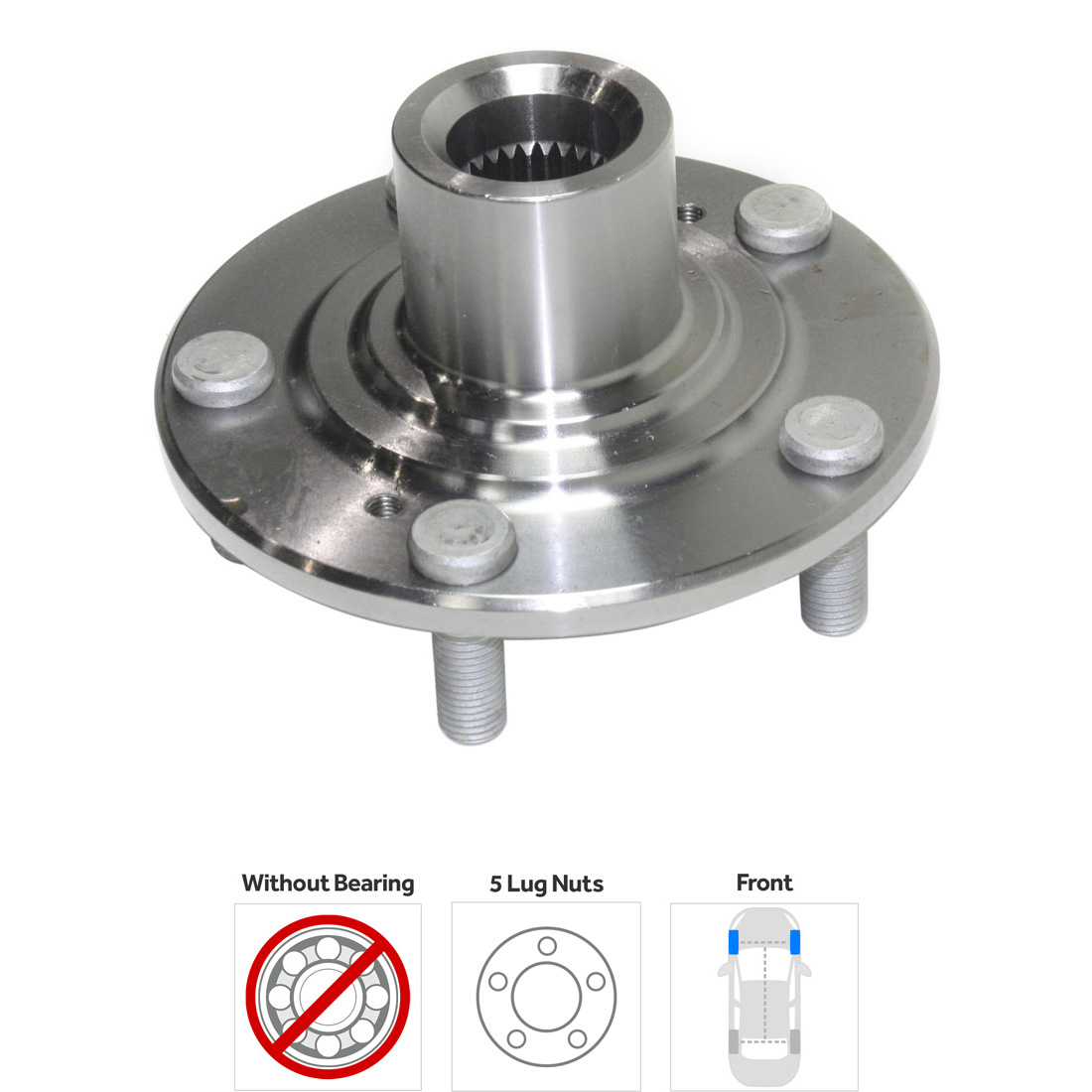 Front, Driver and Passenger Side Wheel Hub, 5 Lugs, Without Bearing - Image 2