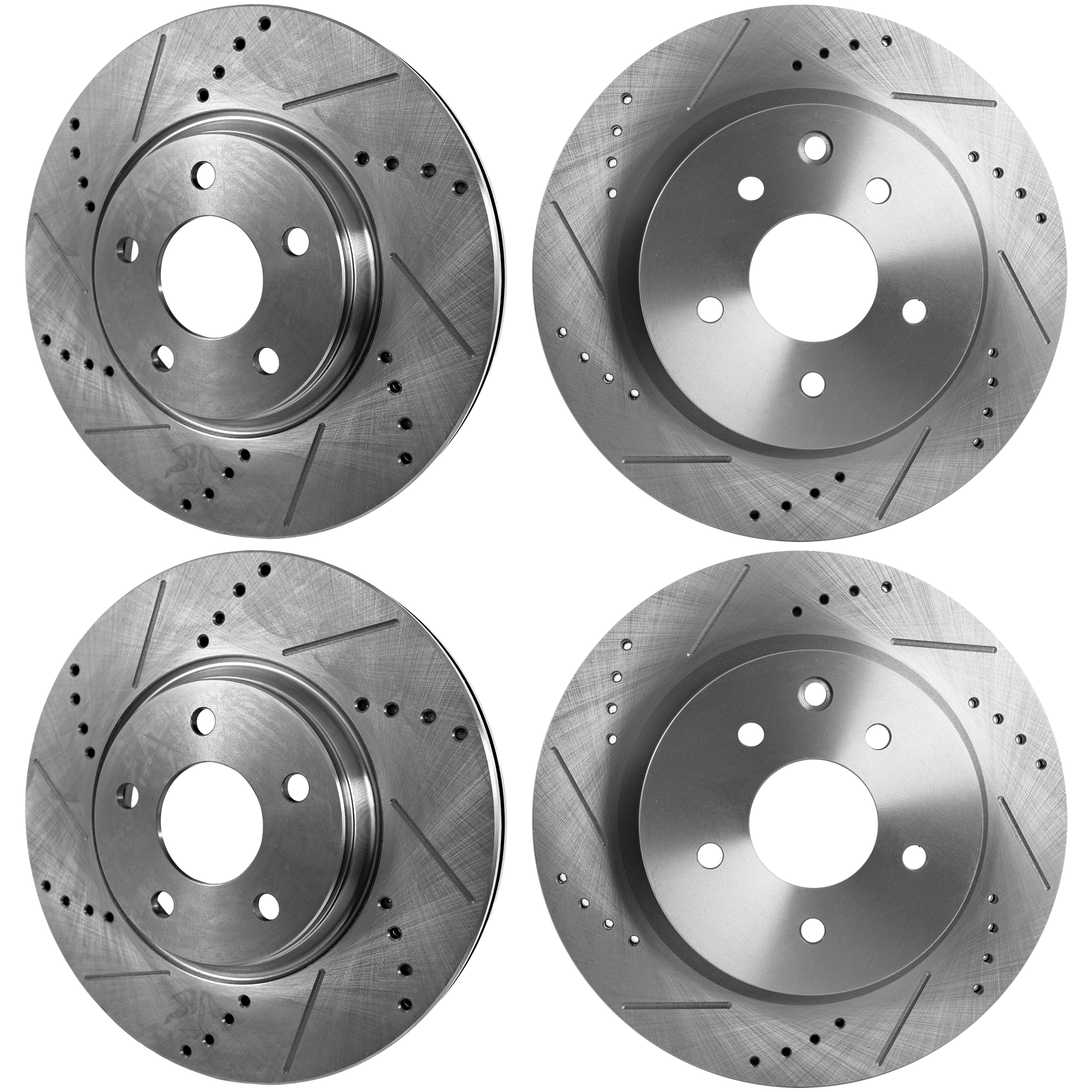 Front and Rear Brake Discs, 4-Wheel Set, Cross-Drilled and Slotted, Vented, 5 Lugs - Image 2