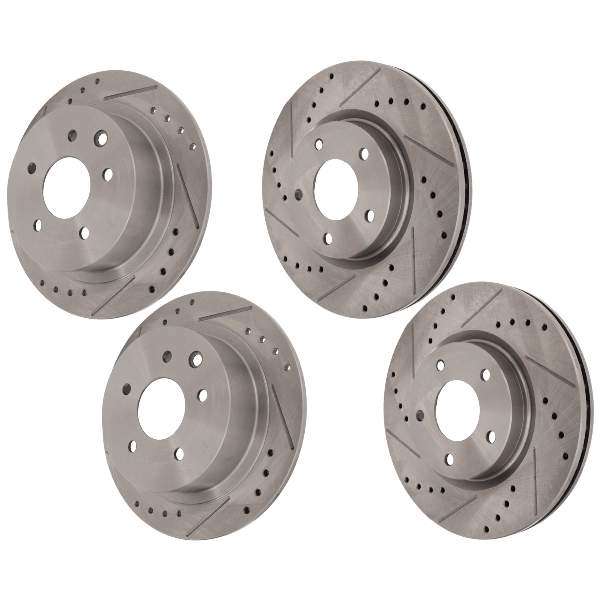 Front and Rear Brake Disc, 4-Wheel Set, Cross-drilled and Slotted, Vented - Front; Solid - Rear, 5 Lugs - Image 2