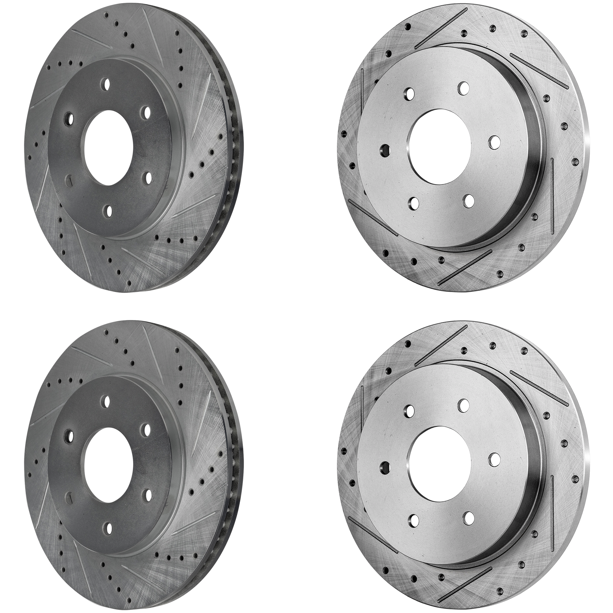 Front and Rear Brake Disc, 4-Wheel Set, Cross-drilled and Slotted, Vented - Front; Solid - Rear, 6 Lugs - Image 2