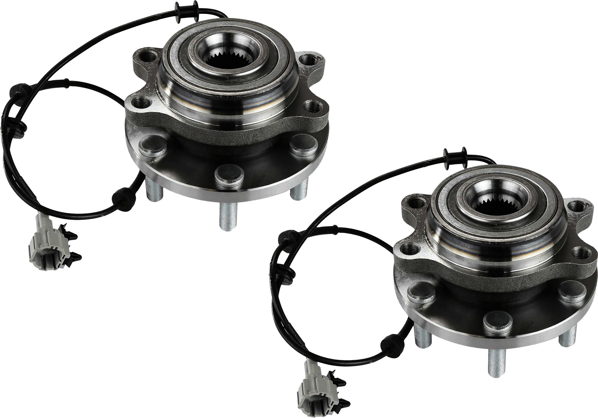 Front, Driver and Passenger Side Wheel Hub, 6 Lugs, With Bearing, With Sensor(s), 4WD