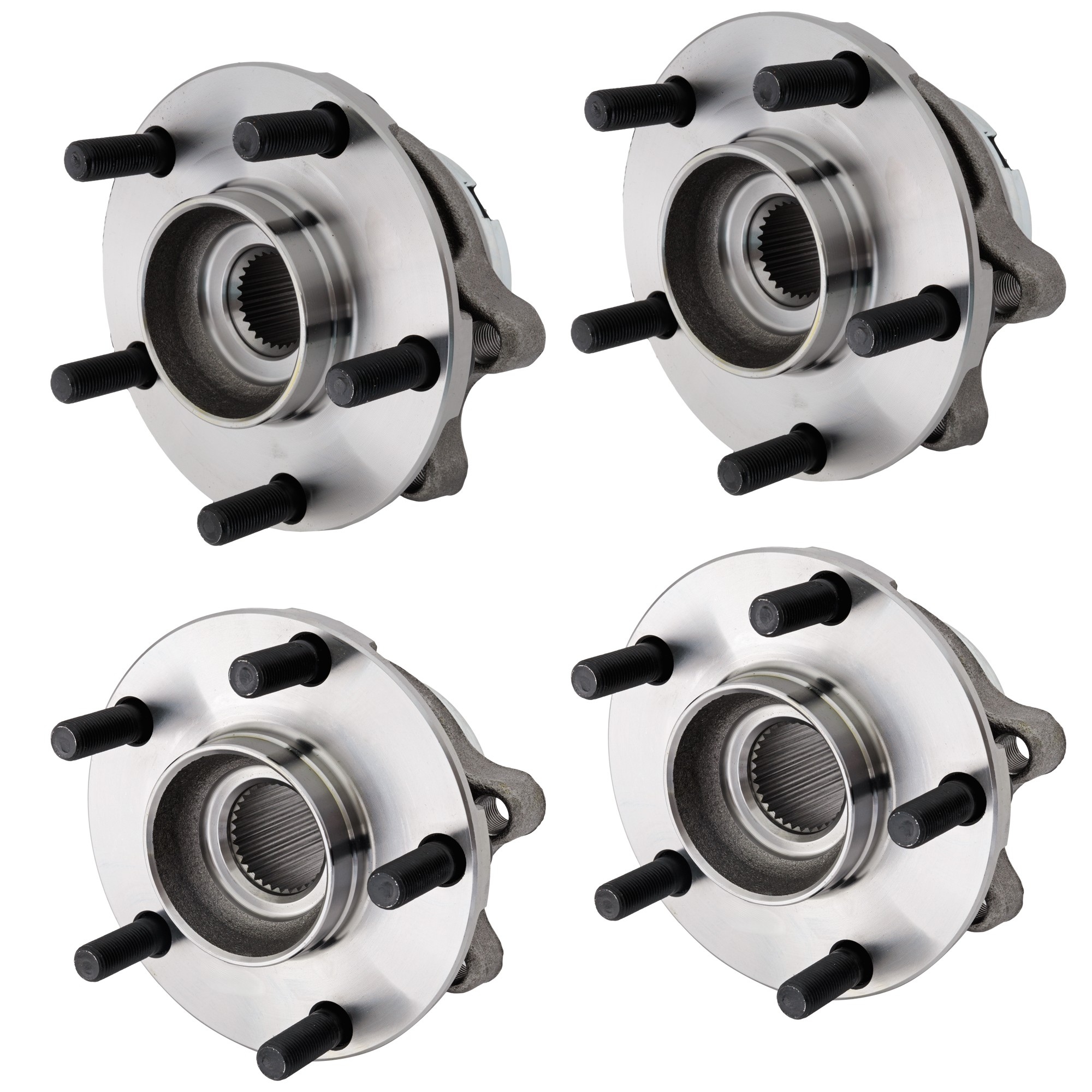 4-Wheel Set Front and Rear, Driver and Passenger Side Wheel Hubs, With Bearings, FWD, For Models with 32-Spline Teeth