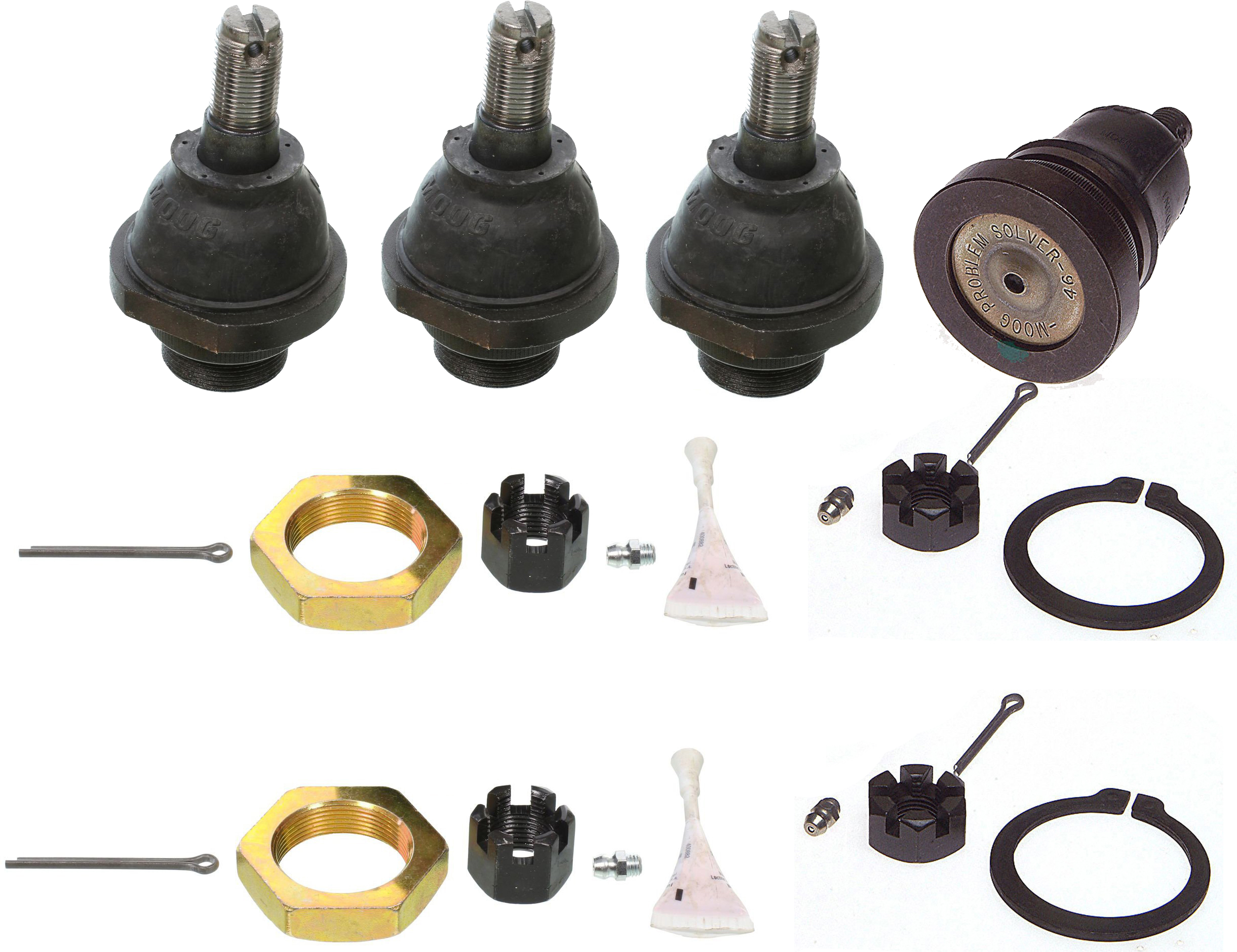 SET-MOK80591 Front, Driver and Passenger Side, Upper and Lower Ball Joint Problem Solver Series