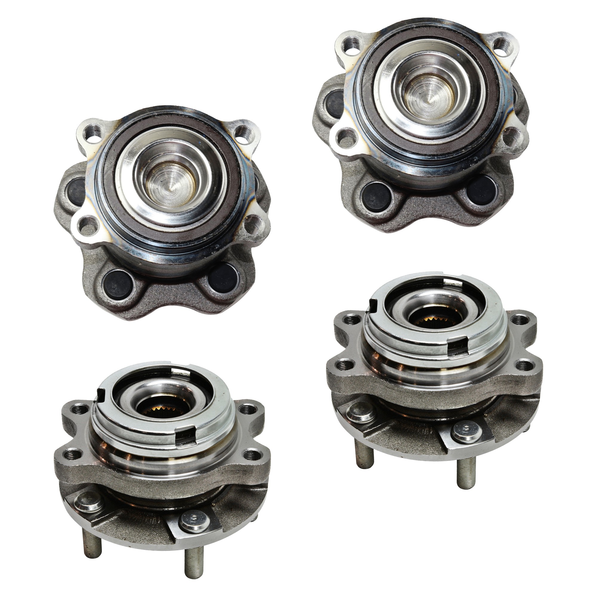 4-Wheel Set Front and Rear, Driver and Passenger Side Wheel Hub, FWD, 5 Lugs, With Bearing