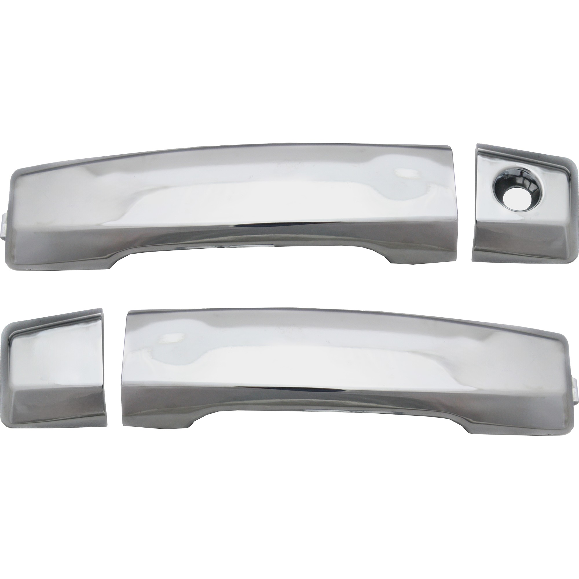 Front, Driver and Passenger Side Exterior Door Handles, Chrome, Driver Side - With Key Hole; Passenger Side - Without Key Hole