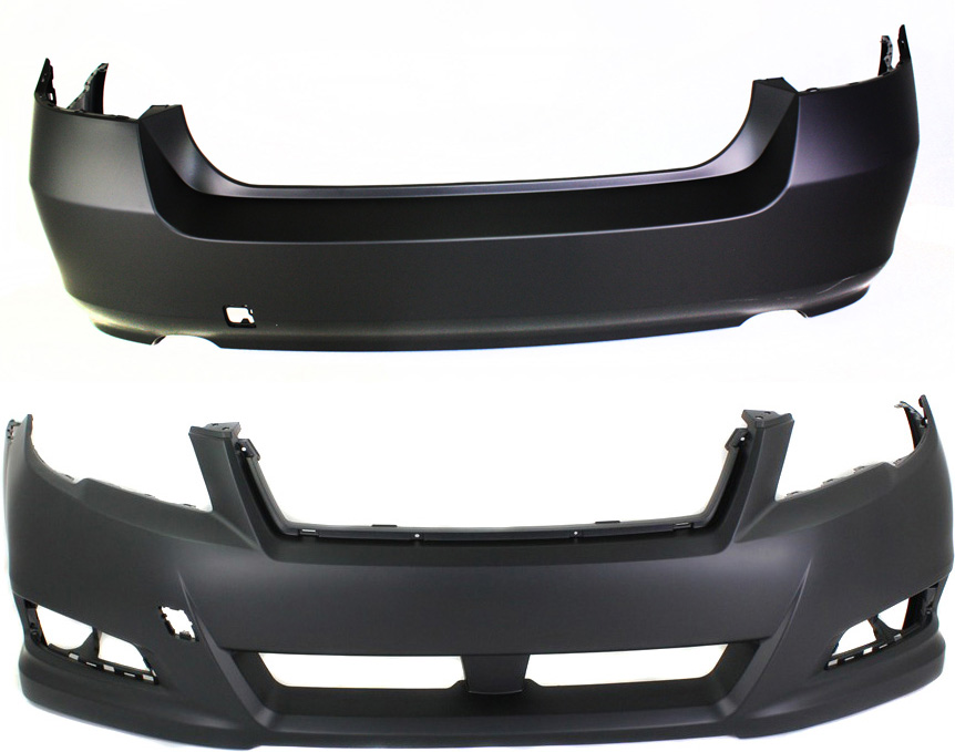 Front and Rear Primed Bumper Cover, Without parking aid sensor holes, With tow hook hole