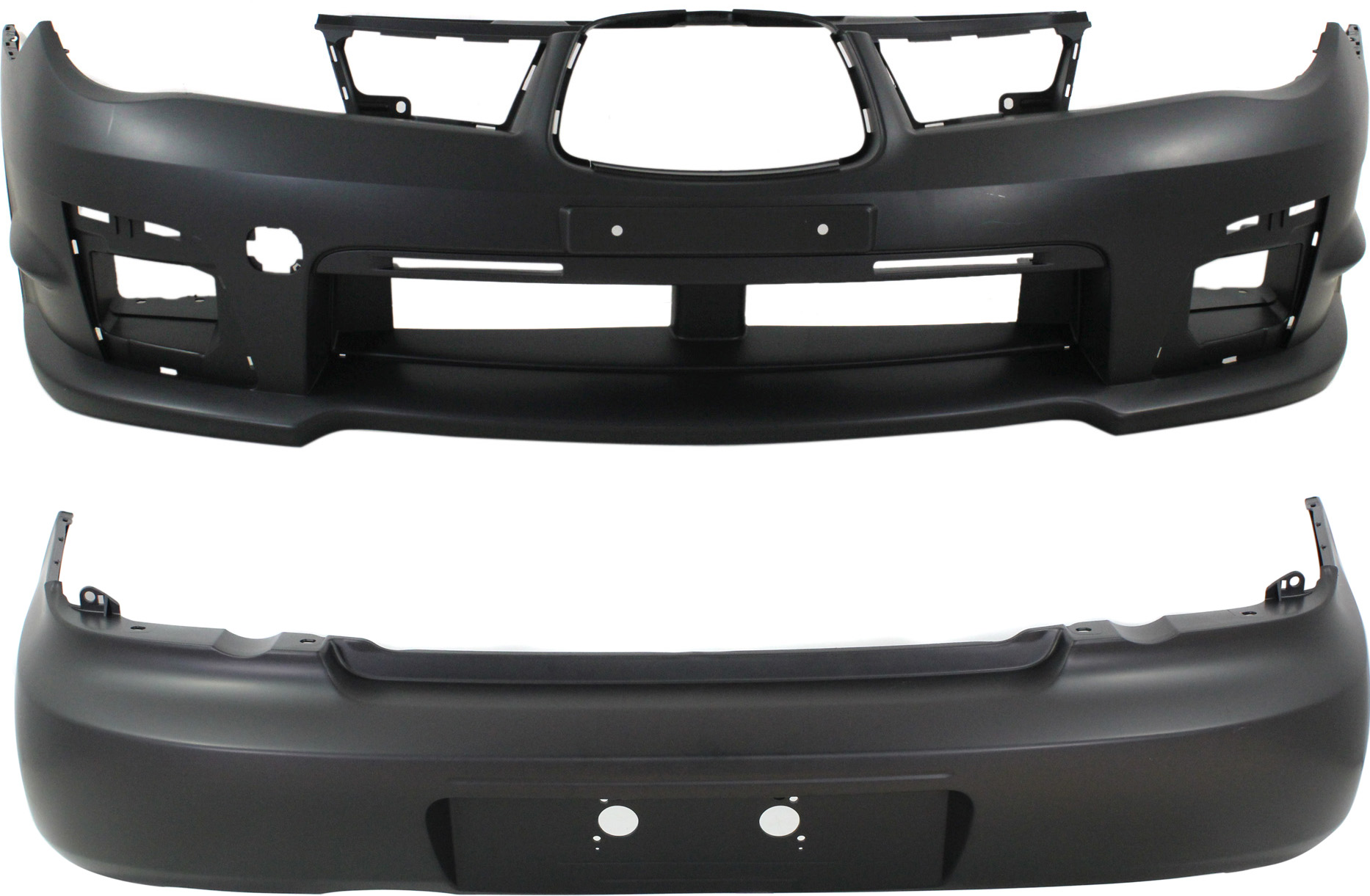 Sedan Front and Rear Primed Bumper Cover 2.5L, 4Cyl, Without parking aid sensor holes, Front Bumper Cover - With tow hook hole; Rear Bumper Cover - Without tow hook hole