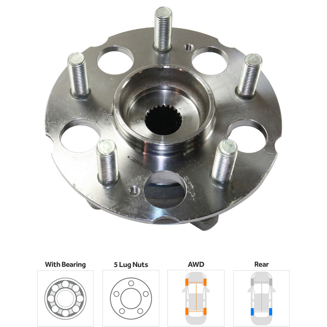 2-Wheel Set Rear, Driver and Passenger Side Wheel Hubs, With Bearing, 5 x 4.5 in. Bolt Pattern, AWD - Image 2